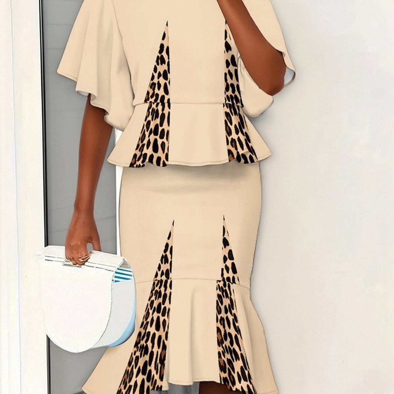 Image of Summer Women' Style Bat Sleeve Short Sleeved Top+fishtail Skirt 2pcs Set, Full Body Printed Design, And Casual Shopping And Dating Temperament Set