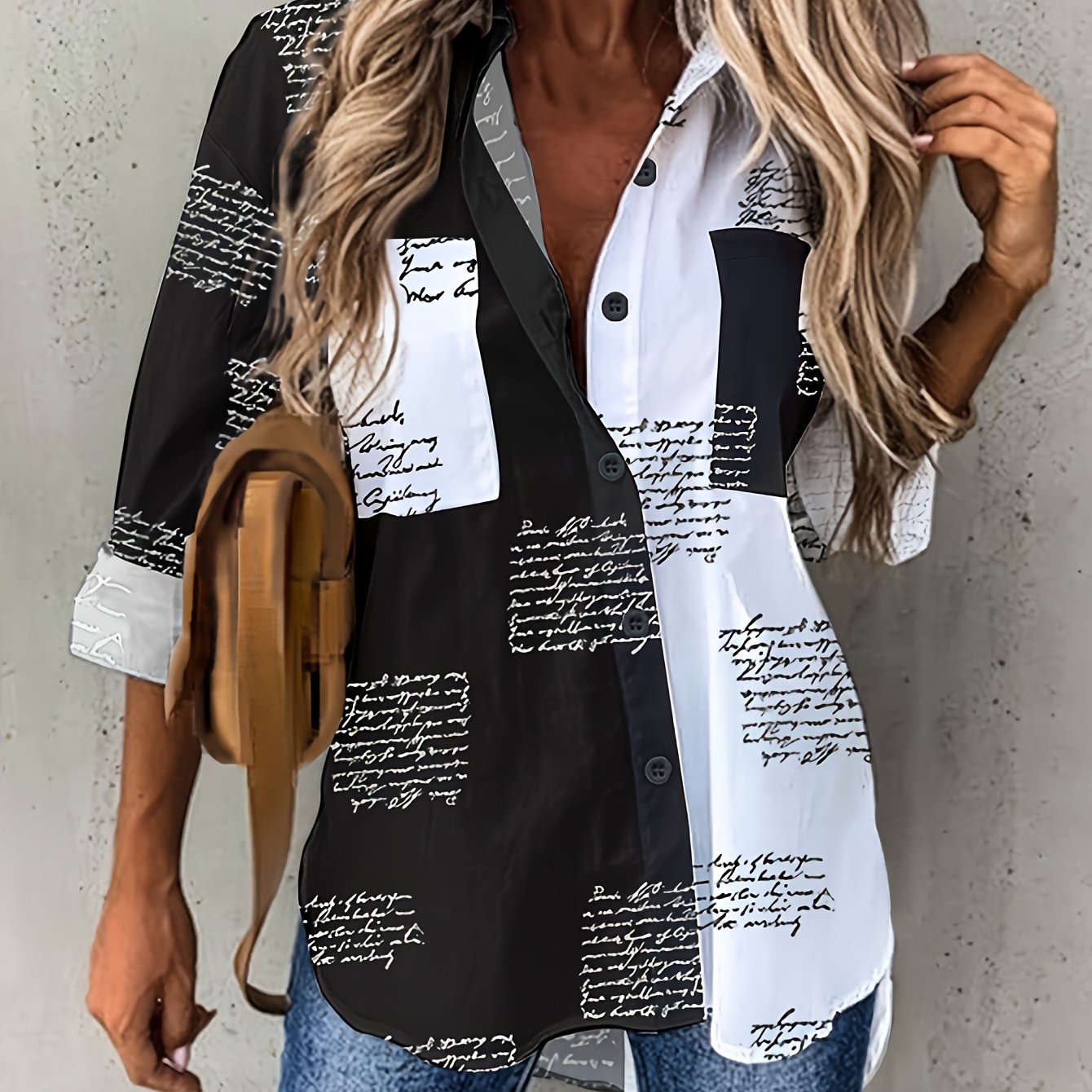 Image of Women's Collar Button-front Shirt - Semi-sheer Blouse With Lapel Collar, Button Front & Contrast Paneling - Machine Washable Casual & Semi-formal Wear Suitable For