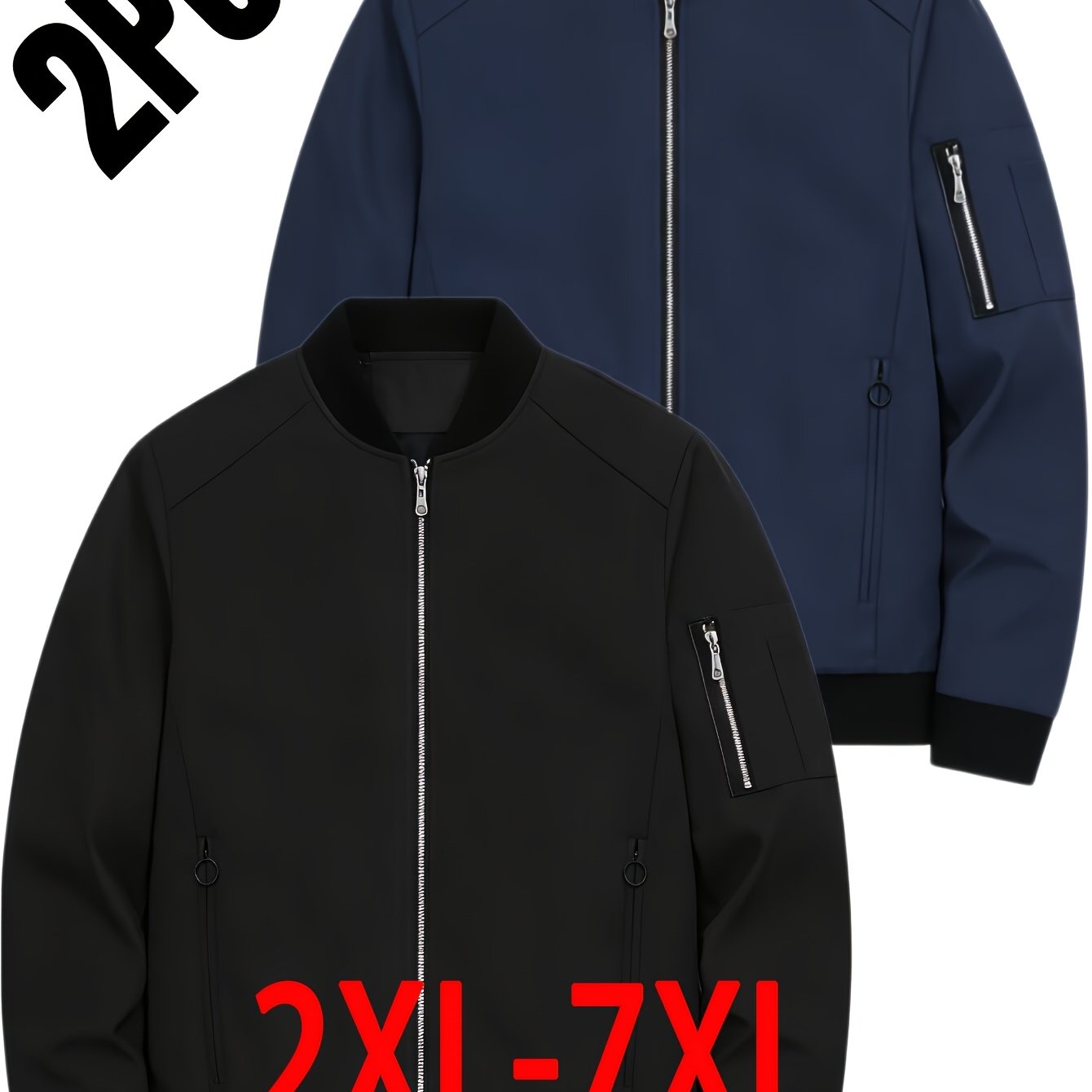 TEMU 2pcs Plus Size Men's Spring/autumn Casual Sporty Workwear Stand Collar Jacket, Plus Size