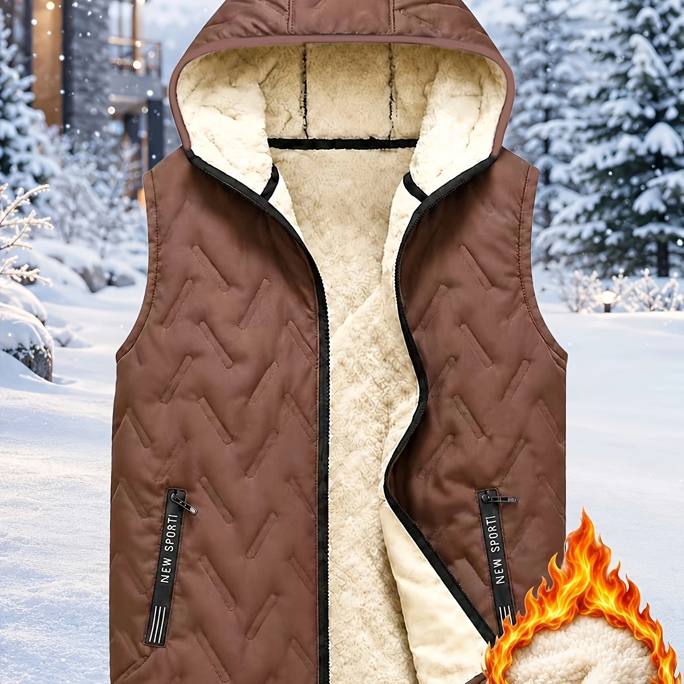 TEMU Very Warm Unisex Casual Sports Hooded Vest, Soft And Comfortable Fabric, Extremely Warm, Sleeveless Design For Mobility, Suitable For Outdoor