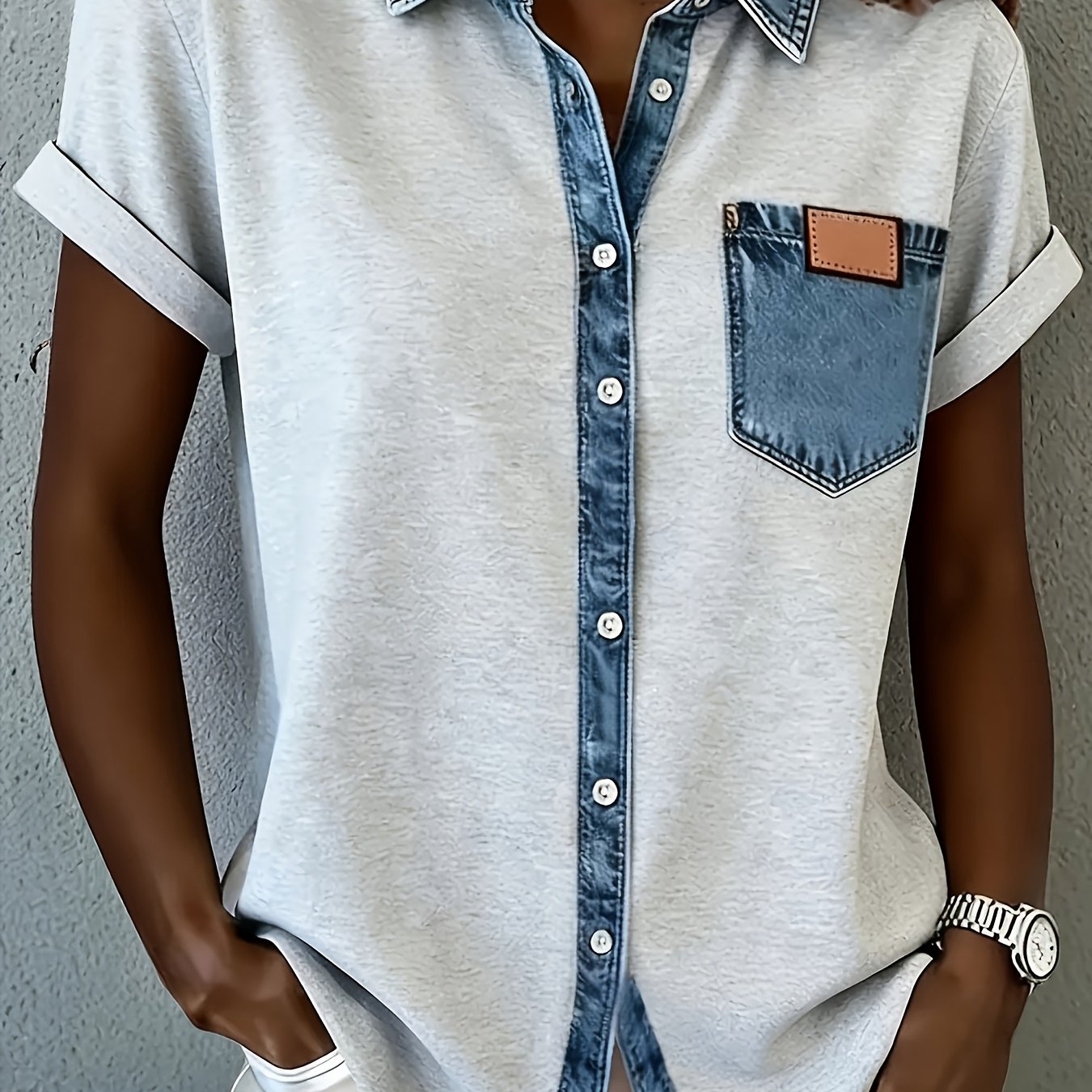 Image of Women's Fashion Women's Top T-shirt Blouse Women's Blouse Short Sleeve Button-up Shirt Top (niannian)