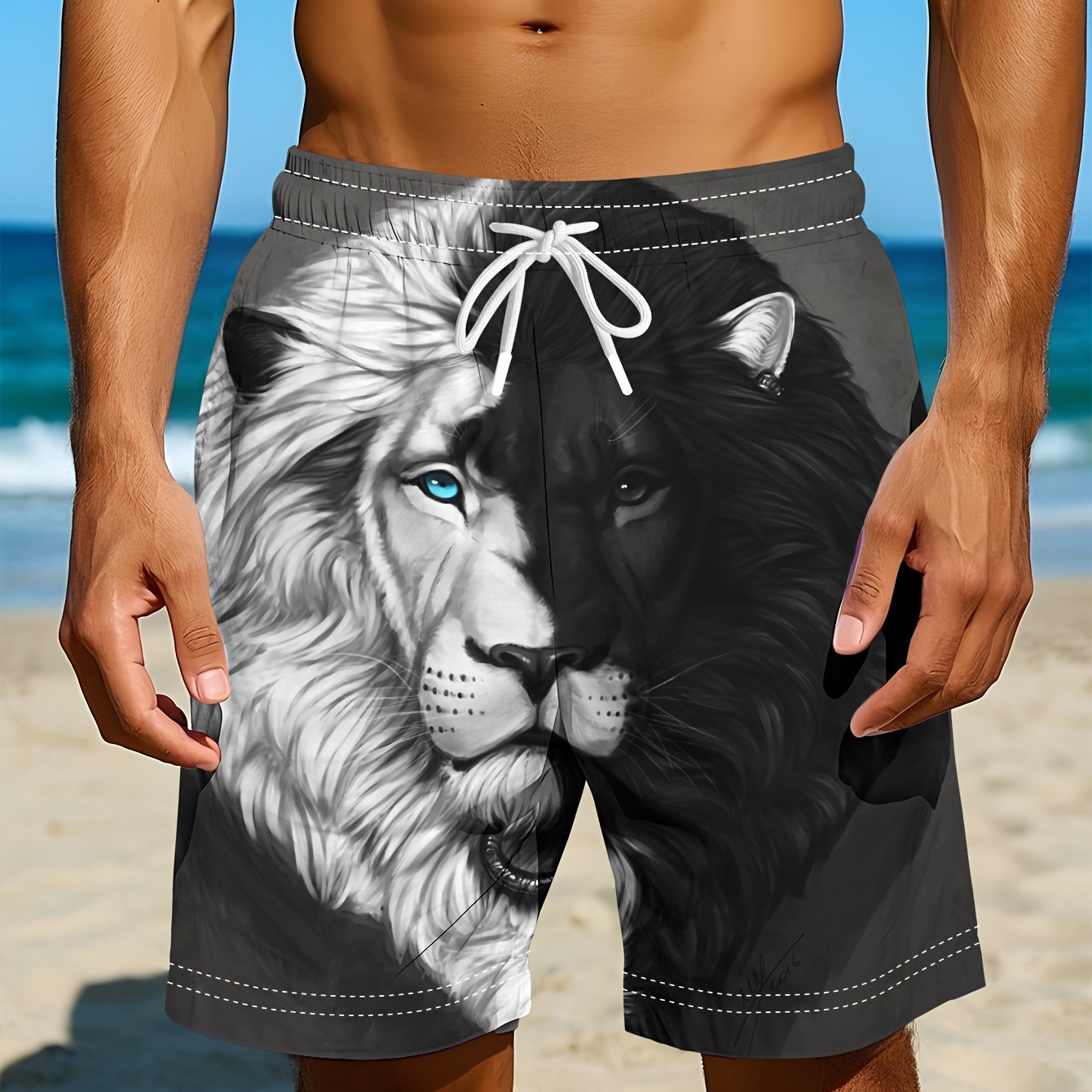 Lion Pattern Beach Shorts