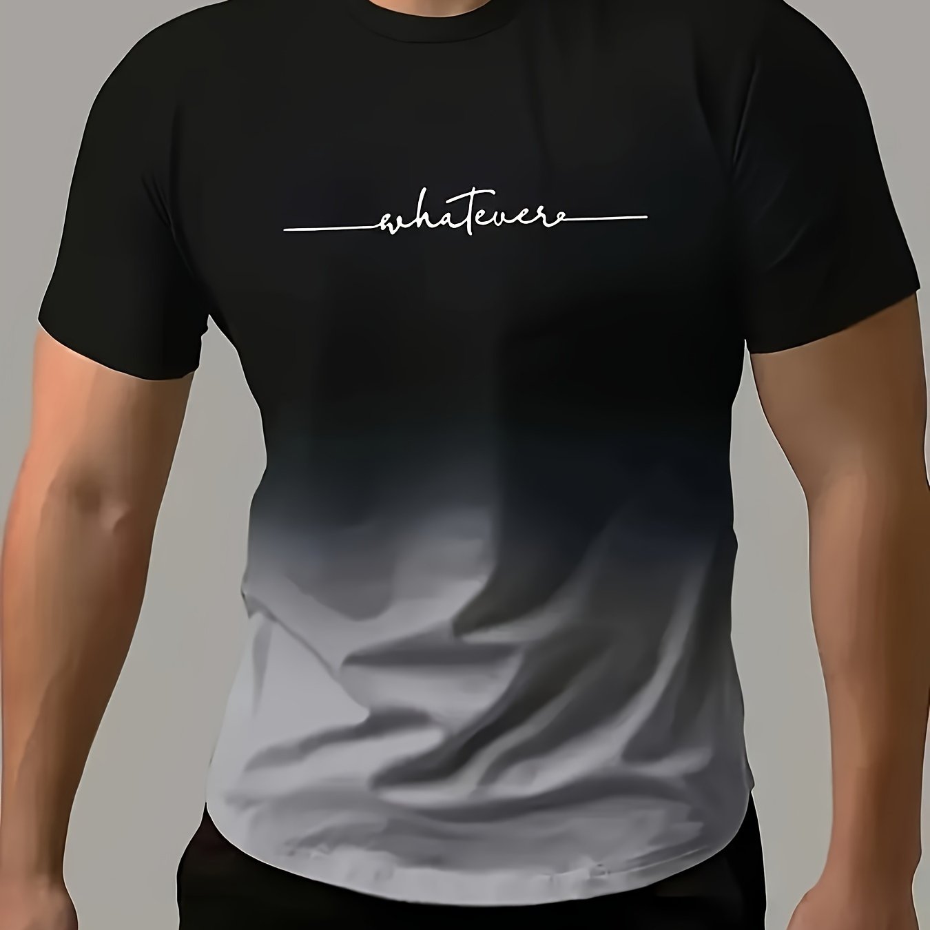 Men's Fashion Gradient T-shirt, Casual Stretch Round Neck Tee Shirt For Summer