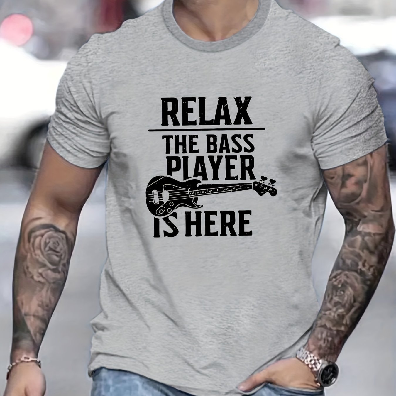 TEMU Men's Casual Short Sleeve T-shirt With Graphic Print - Breathable Stretch Fabric, Round Neck, Machine Washable, For Music Enthusiasts, Music T