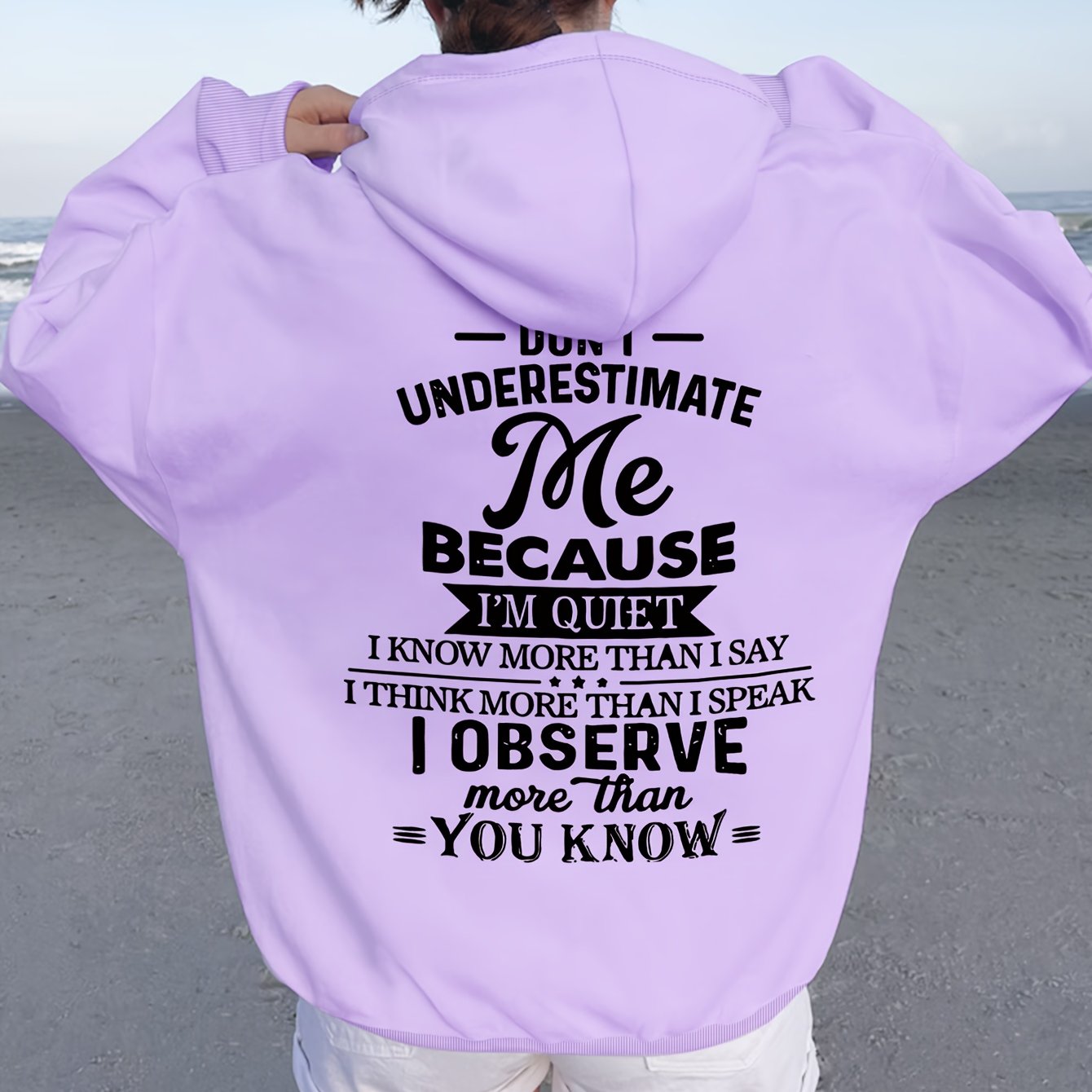 TEMU 1pc Women's Casual Letter Print Hoodie, Double-sided Polyester Knit Pullover With Drawstring Hood, Fashion Sweatshirt