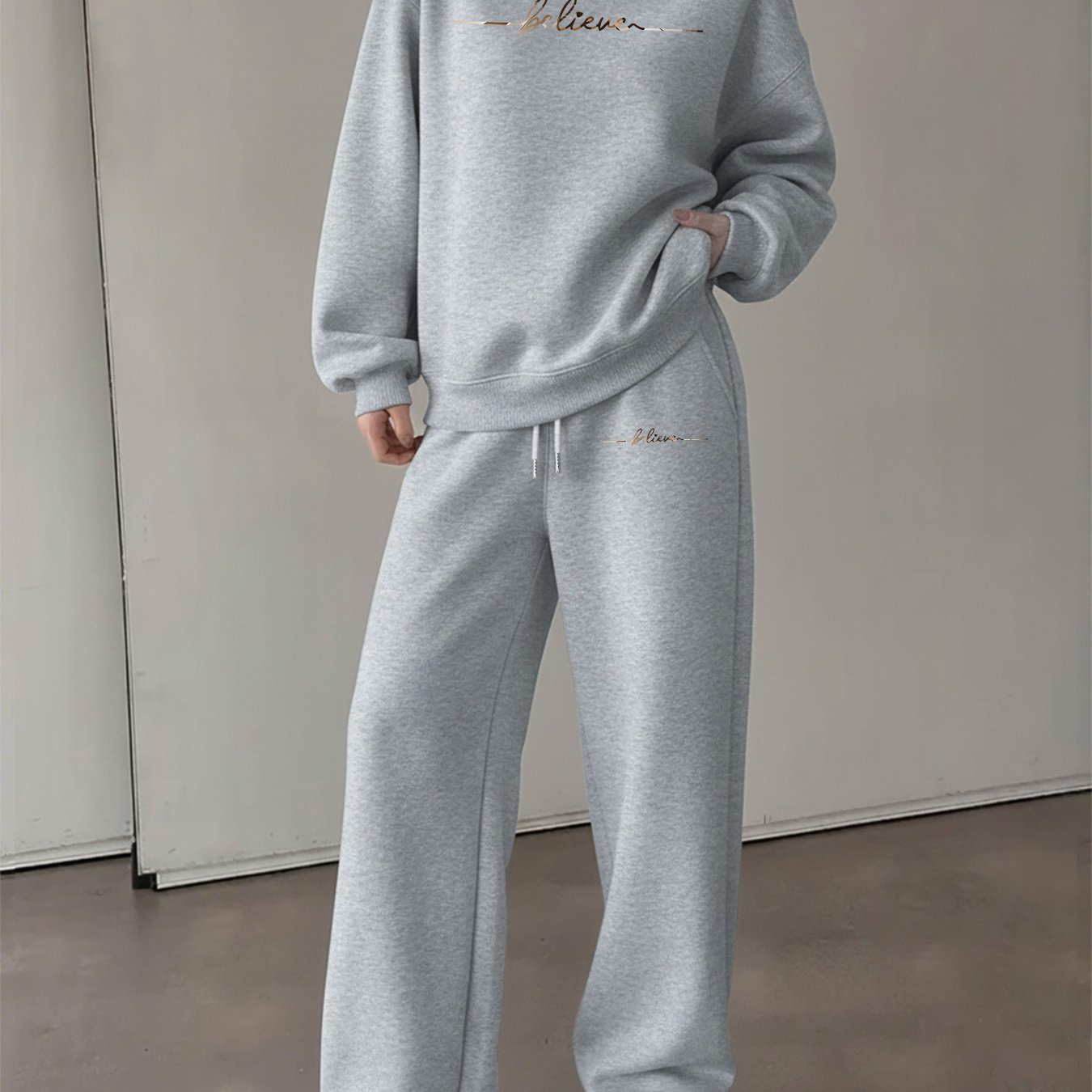 TEMU Graphic Print 2 Piece Set, Crew Neck Sweatshirt & Pants, Women's Clothing