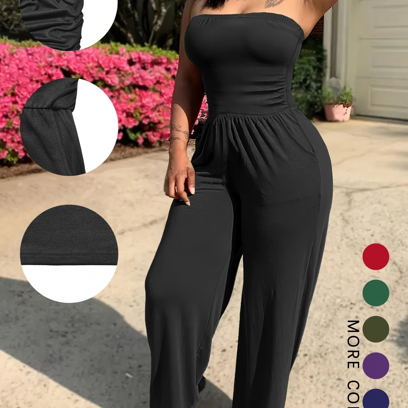 Image of Fashionable And Comfortable Stretch High-end Tank Top With Double Pockets And Solid Color Waist-cinching Women's Jumpsuit