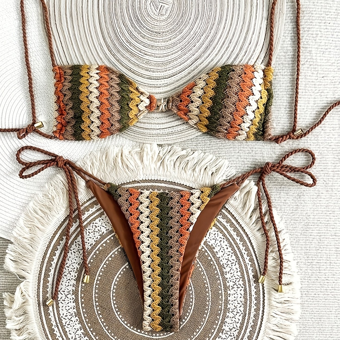 TEMU 2026 - Bikini, Ethnic - Tie-back Bandeau Swimsuit, Vacation Photo-ready Swimwear
