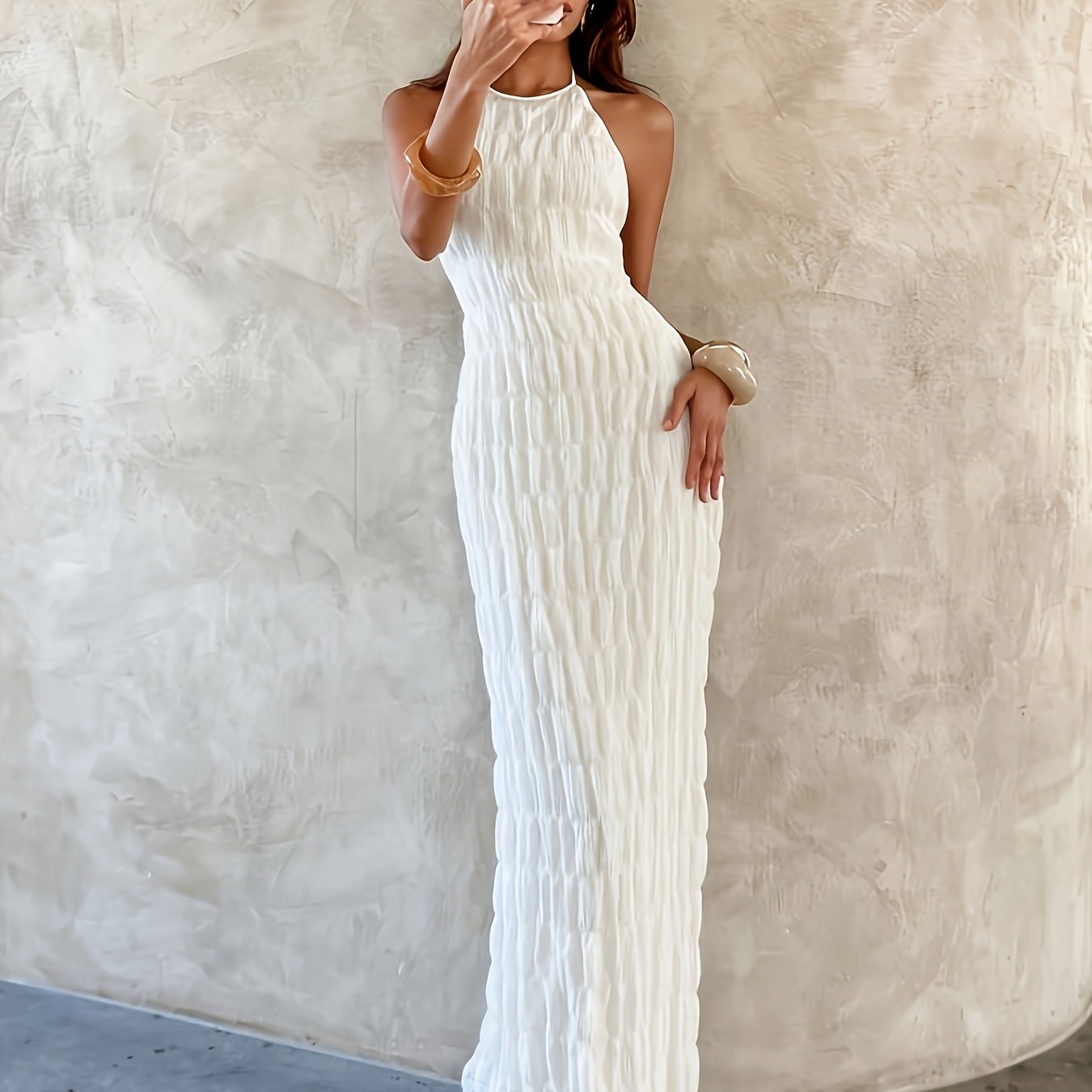 Women's Elegant Solid Color Strap Long Dress Casual Commuting Vacation