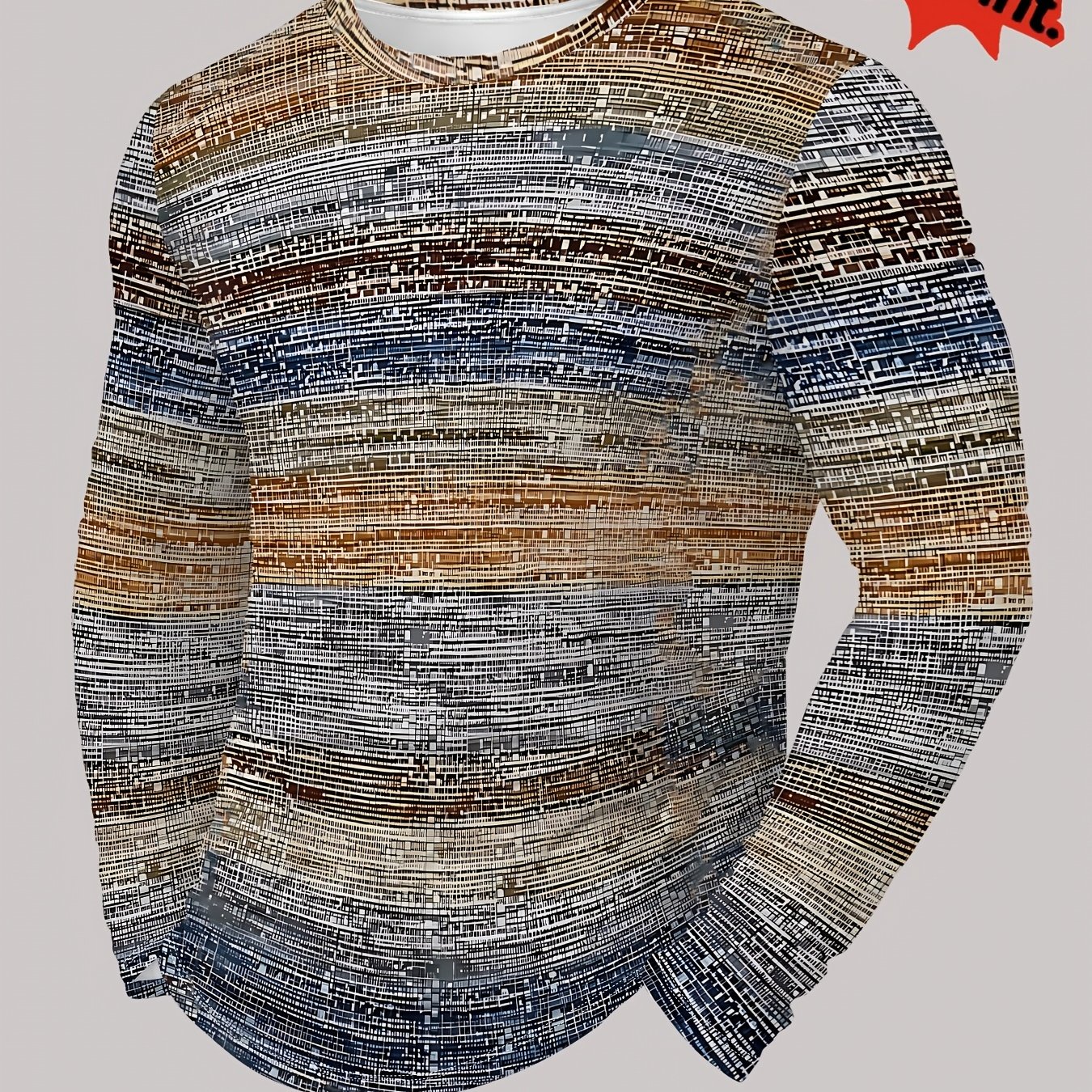 TEMU Printed Design â Not Textured/embroidery/sequins Men's Vintage Color-block Striped Long-sleeve T-shirt Distressed Crew Neck Pullover Business