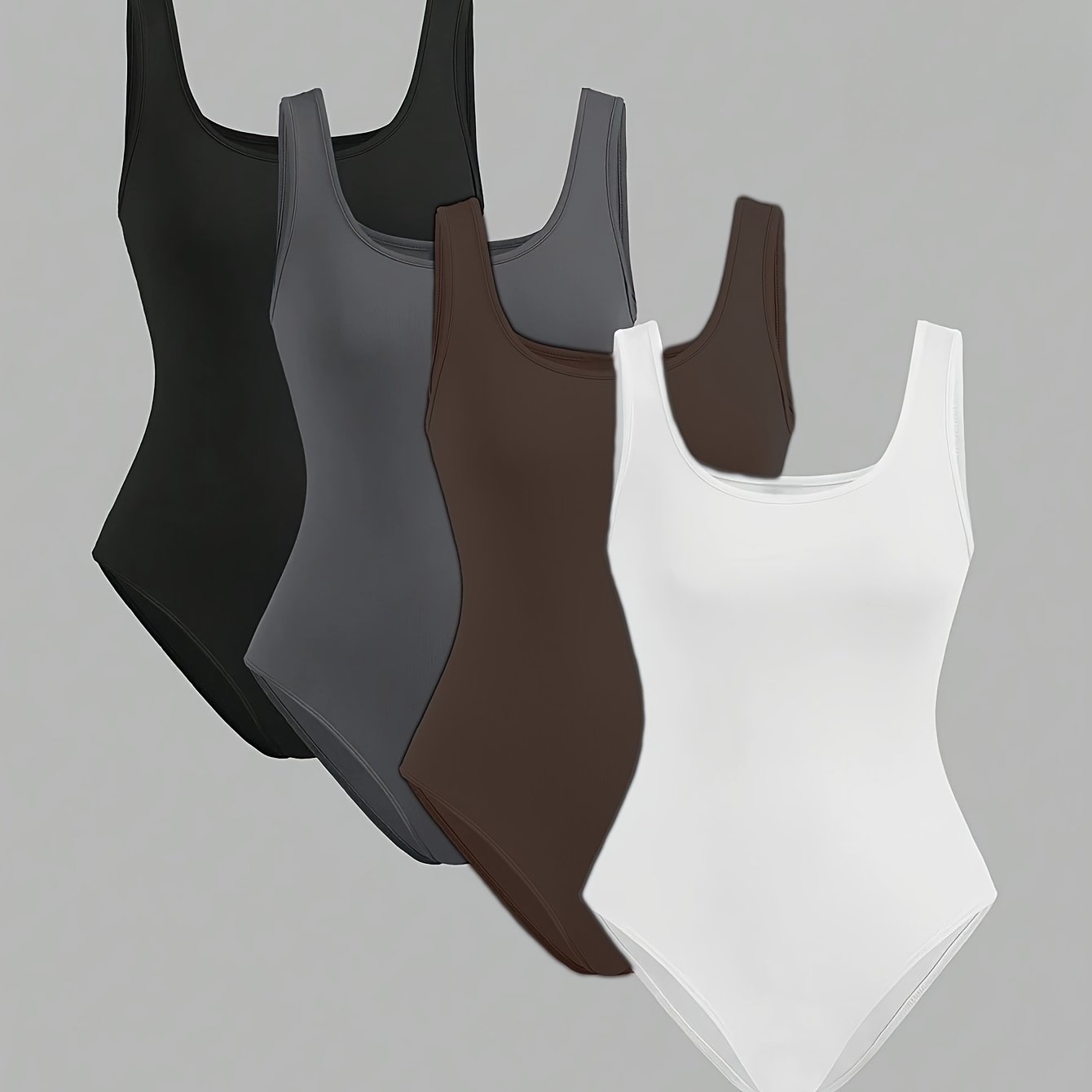 TEMU Solid Color Bodysuit 4 Packs, Casual Simple Sleeveless Tank Bodysuit For , Women's Clothing
