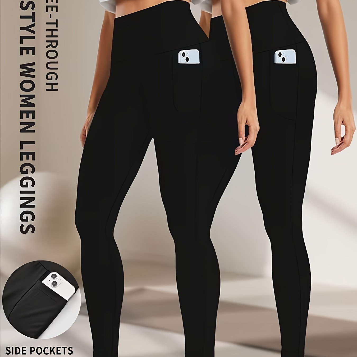 TEMU 2pcs High Waisted Yoga Pants With Pockets - Tummy Control Workout Running Yoga Legging For Women