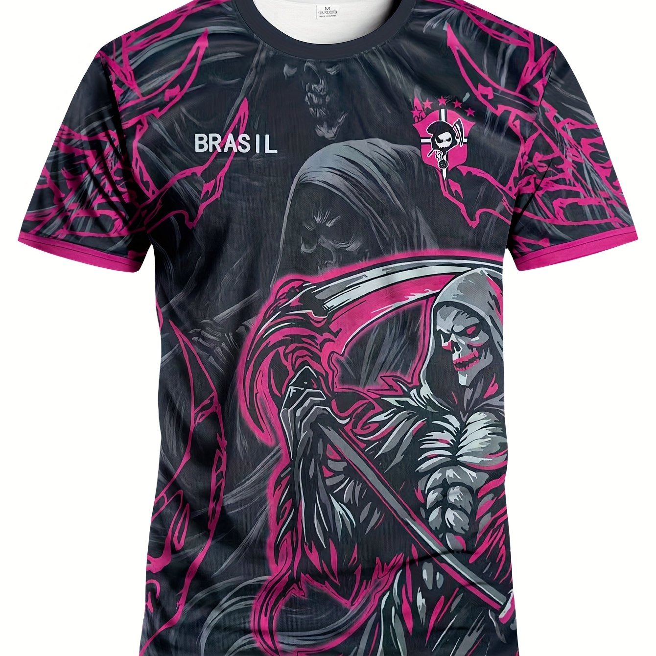 TEMU - Brazil Special Edition Men's Football Sweatshirt & Brazil Youth Crew Neck Comfortable Sports T-shirt Top & Featuring A Reaper & Suitable For