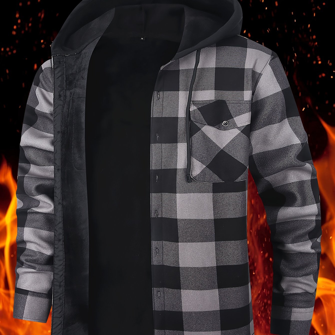 TEMU Men's Brushed Flannel Shirt Jacket Fleece Lined Warm Shacket Fall Winter Long Sleeve Button-up Workwear Casual Coat With Dual Chest Pockets For