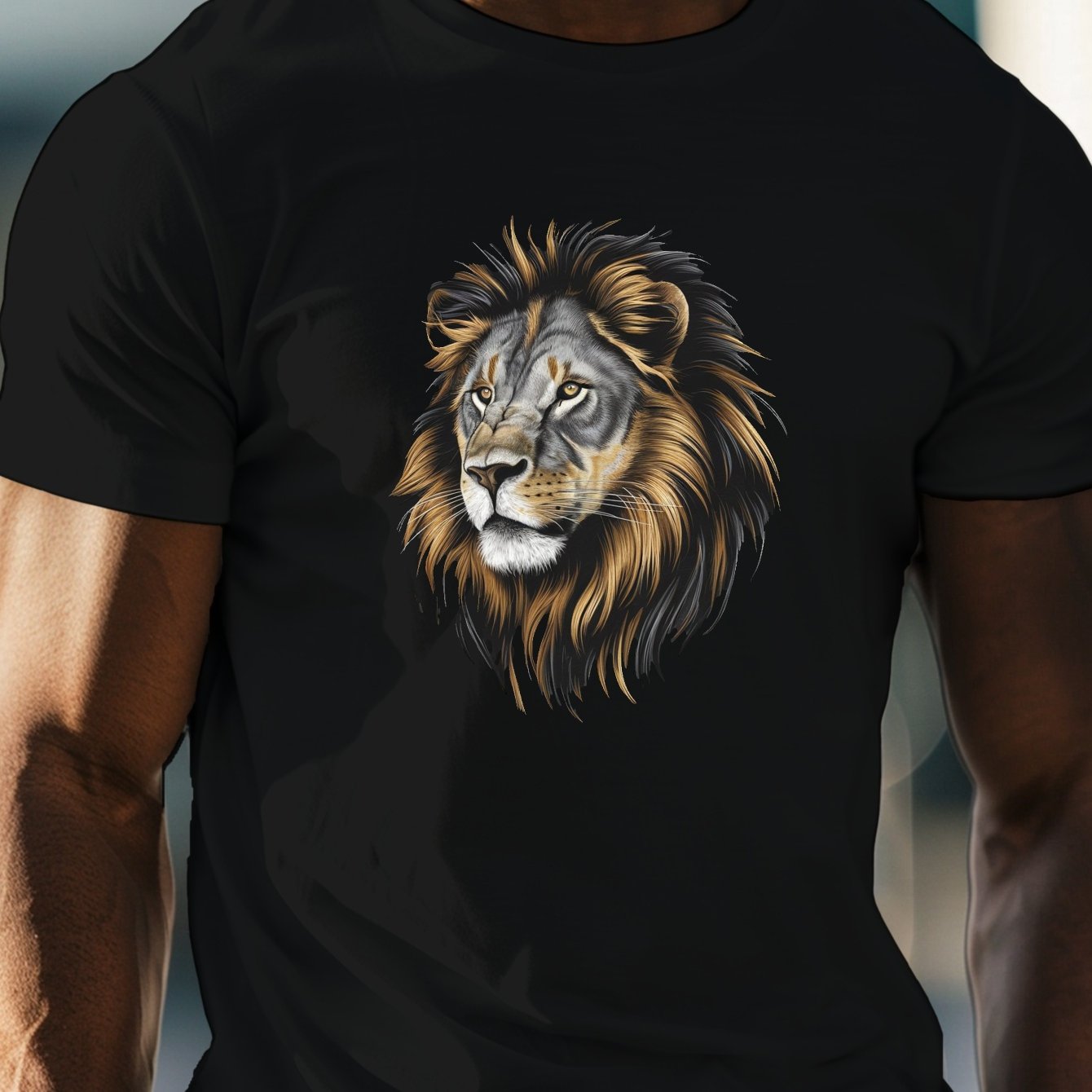 TEMU Men's Lion Print T-shirt - Casual Crew Neck, Short Sleeve, Lightweight & Comfy For Summer