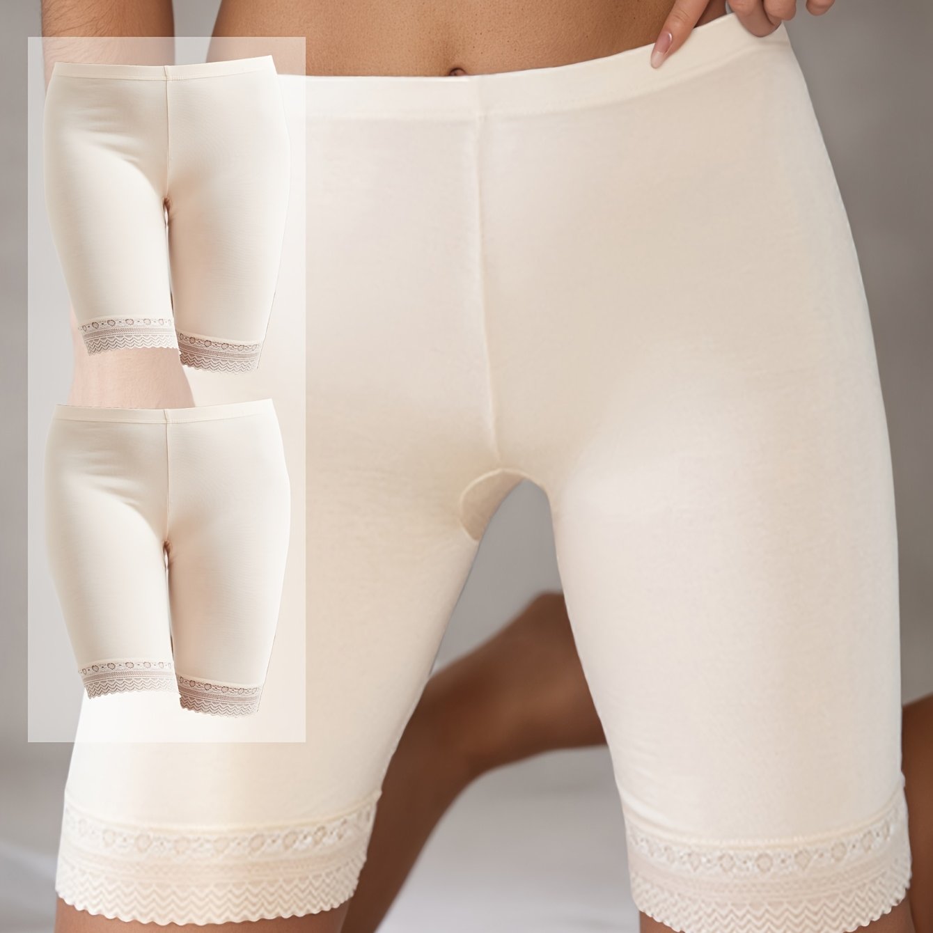 Image of 2pcs Plus Size Summer Thin Safety Panties For Women, Anti-see-through Lace With No Rolled Edges, Outerwear Shapewear Leggings For Plus Size Ladies