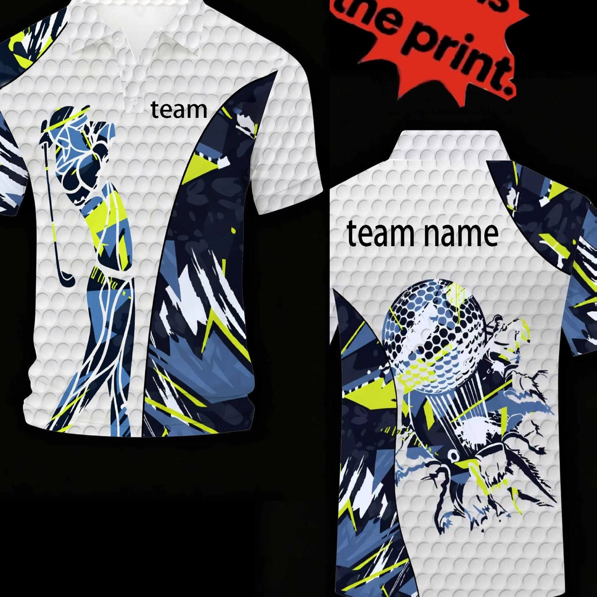 TEMU Print Design – Not Textured//sequins, Flat T-shirt, No Additions, Men's Custom Silhouette Pattern Golf Shirt – Personalized Name And Team Print,