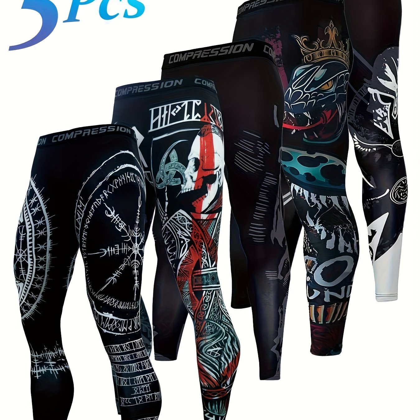 TEMU 5pcs Men's Camo Compression Leggings - Breathable Athletic Pants With Camouflage Prints, Stretchy Workout Leggings For Gym, Running, Outdoor &
