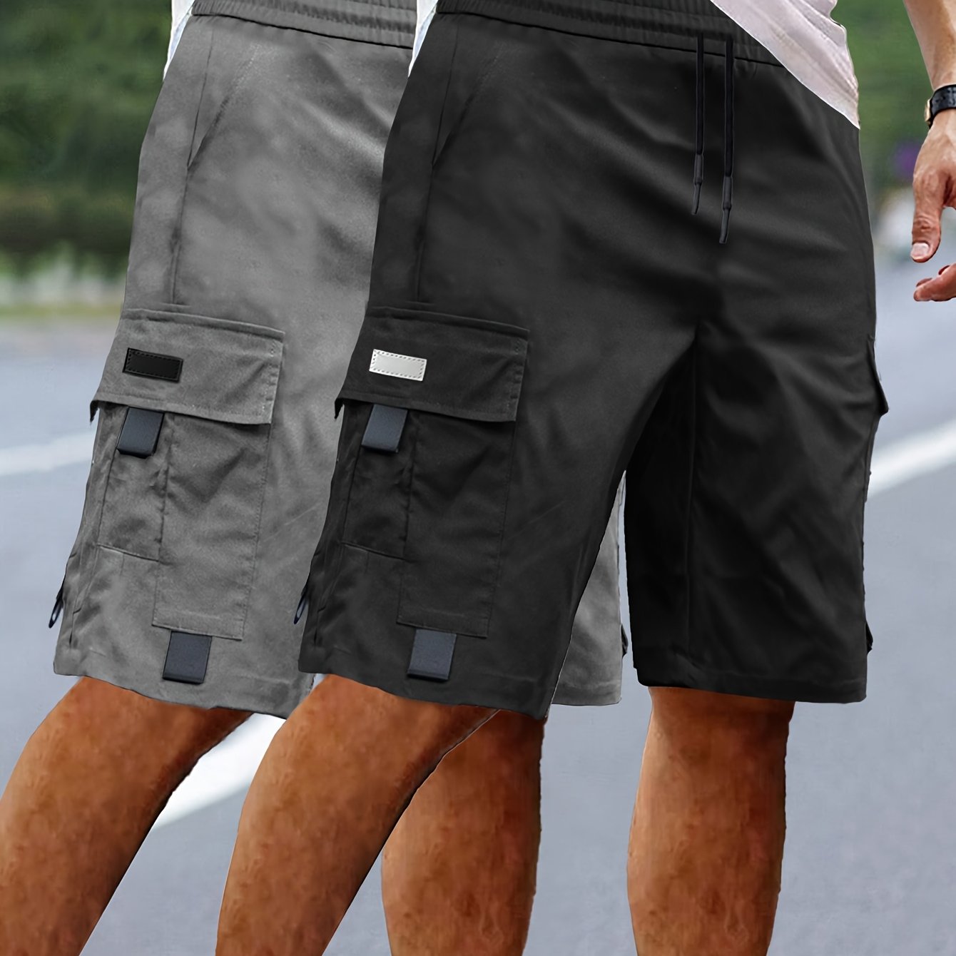 E-shop Set mit 2 Herren Sommer Freizeit Cargo Shorts mit gewebtem Träger