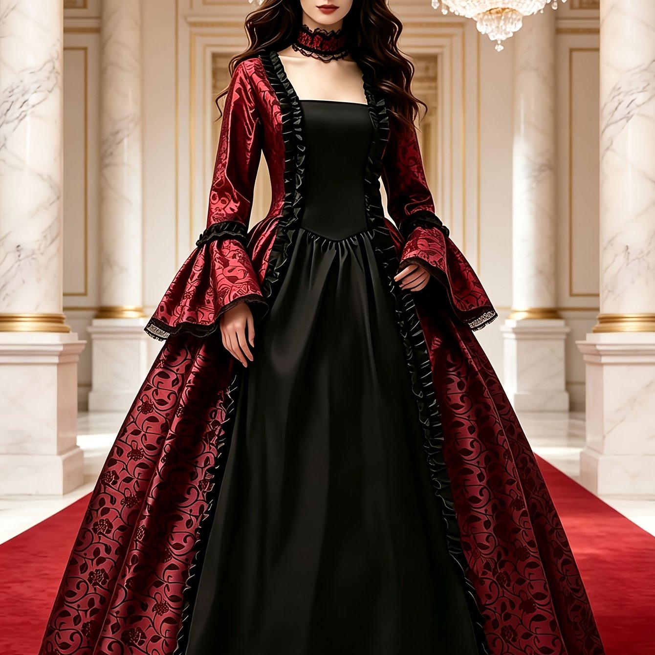 TEMU Vestido de corte medieval vintage , vestido largo renacentista de Halloween, disfraz de cosplay Hanfu