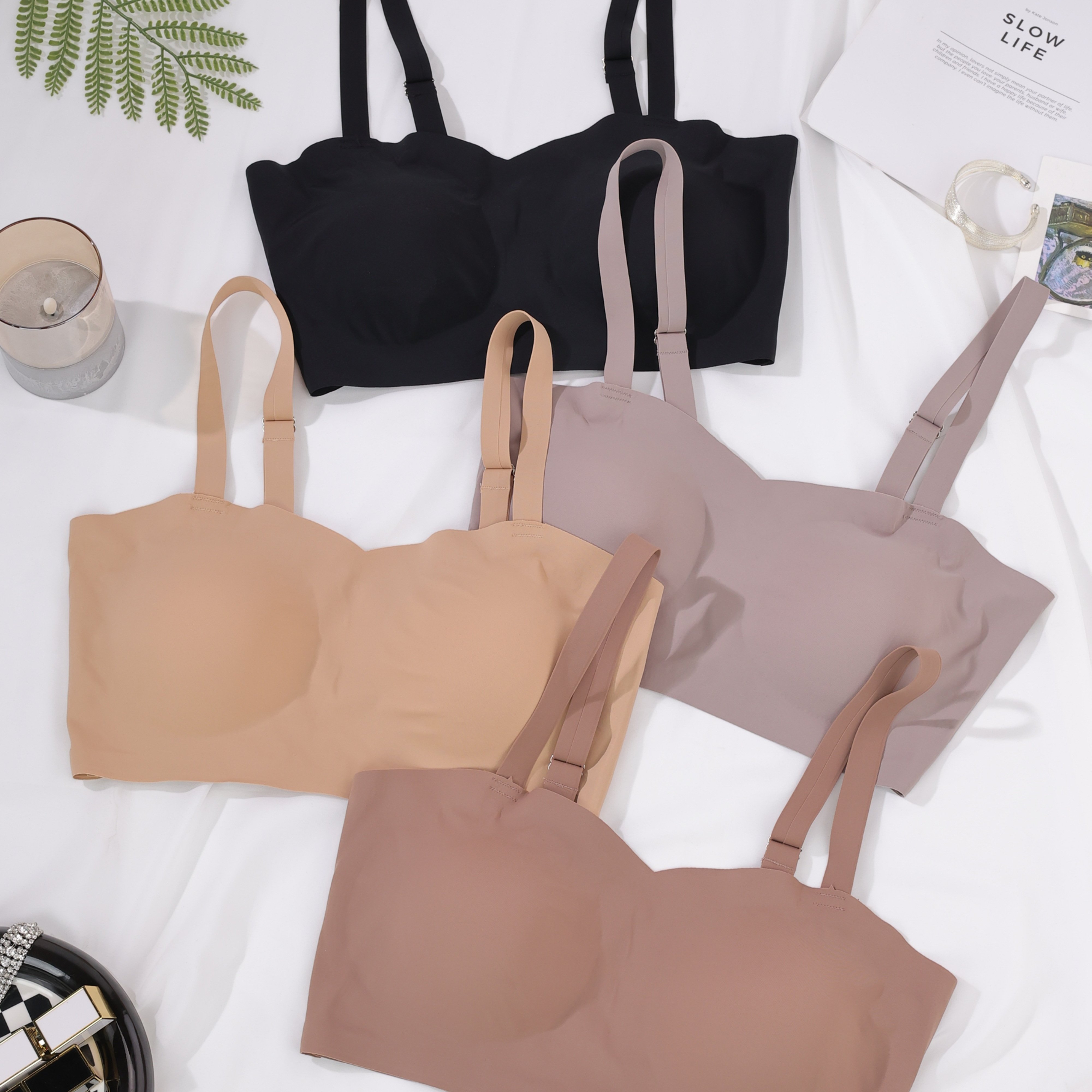 4pcs Plus Size Sports Bras, Lift & Push Up Support, Stretchy & Comfortable (black + Nude + Coffee + Milk Coffee)