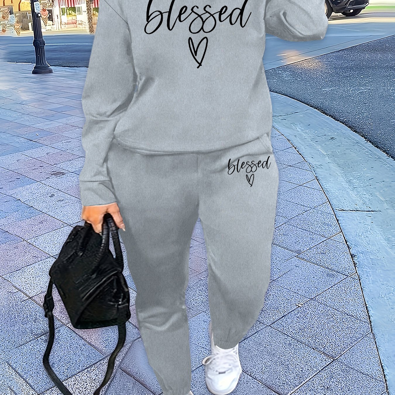 TEMU Graphic Print 2pcs Set, Crew Neck Sweatshirt & Pants, Women's Clothing