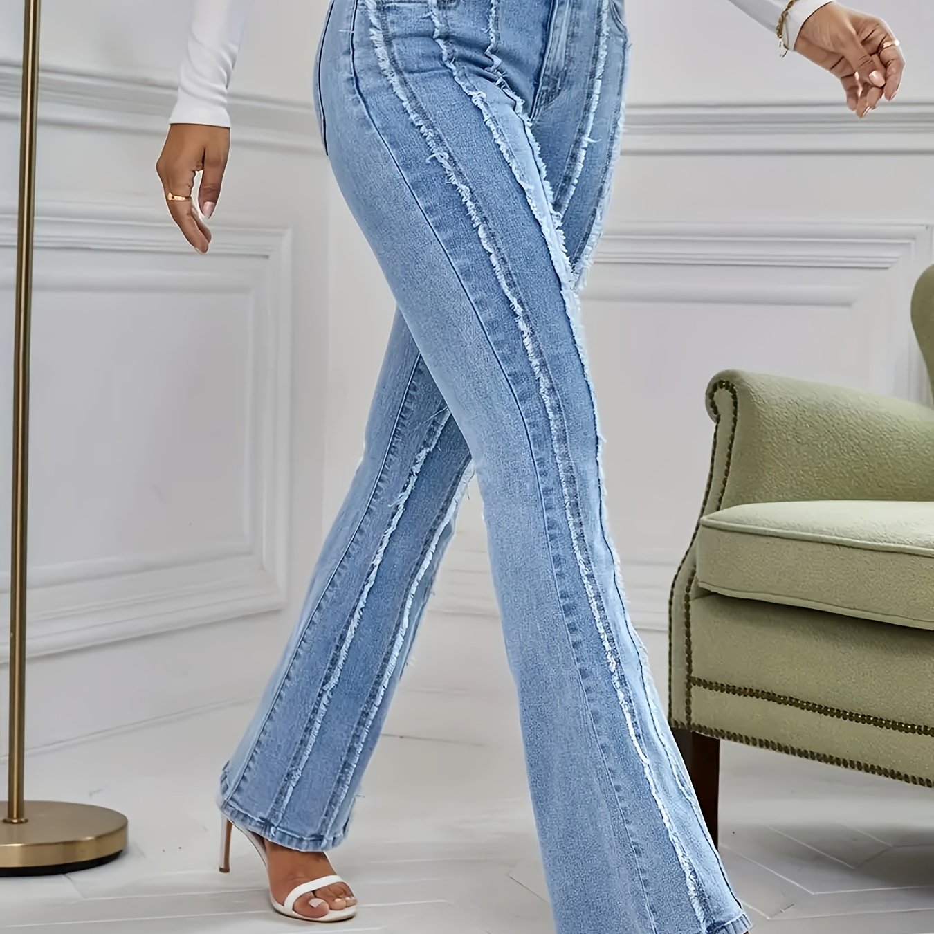 TEMU Women's Plus Size Jeans Clothing Vertical Edge Elegant Flared Pants