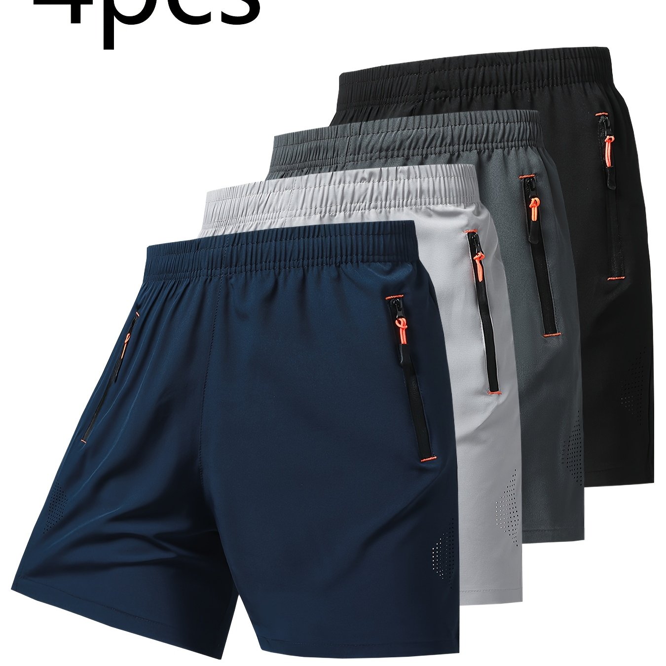 TEMU 4pcs Pc (4pcs/4pcs) Men's Quick-dry Breathable Athletic Shorts Suitable For Outdoor Sports, Gym, Swimming & - Solid Color Zipper Pocket Shorts