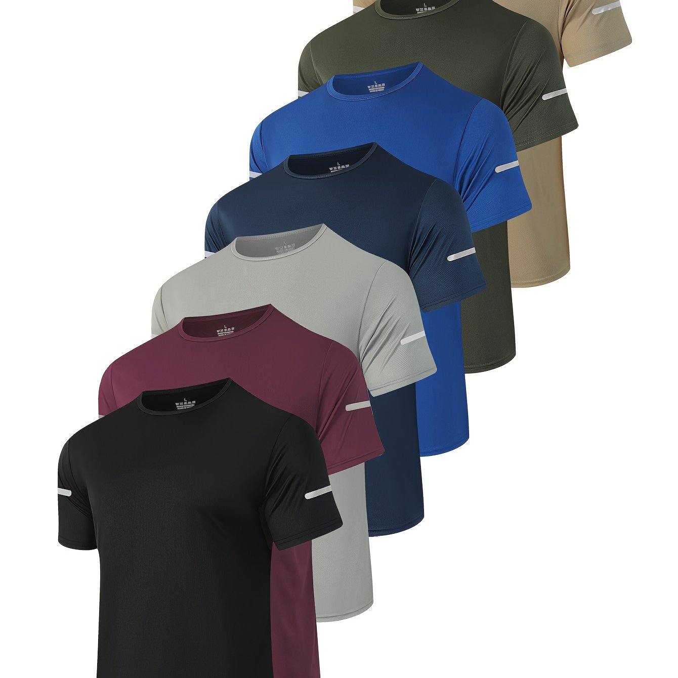 TEMU 7pcs, Men's T-shirts With Reflective Strips, Breathable And Quick Dry Short Sleeve Crew Neck Tees, Moisture Wicking Tops For Gym, Fitness And Running Wear