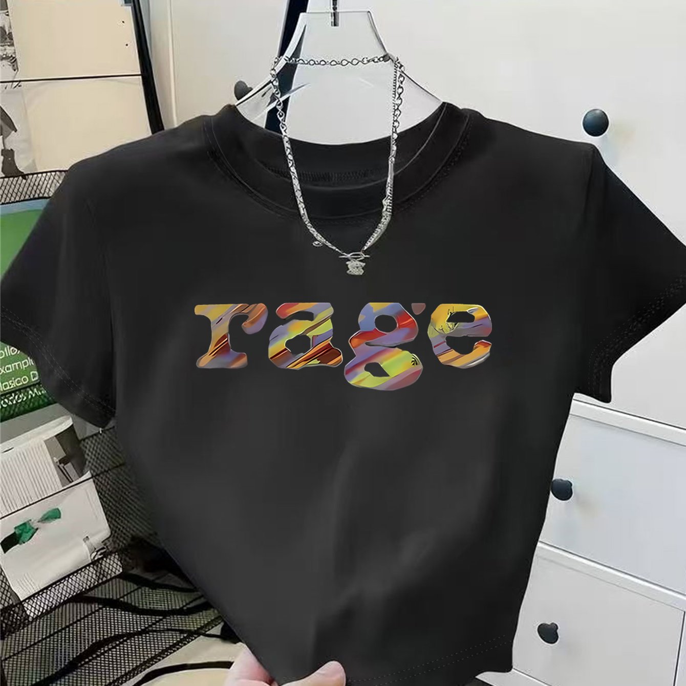 TEMU 1pc Y2k Women's Colorful Rage Letter Print Short T-shirt, Summer Fashion , Comfortable Versatile Top, Essential For Holiday , The Gift