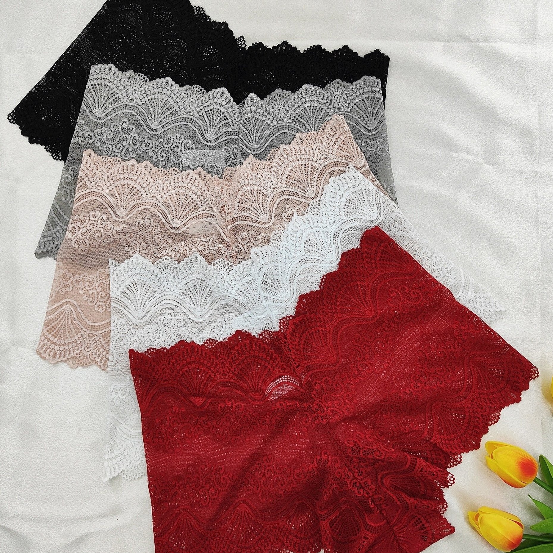 TEMU 5pcs Scallop Lace Boyshorts, & Mid Rise Intimates Panties, Women's Lingerie & Underwear