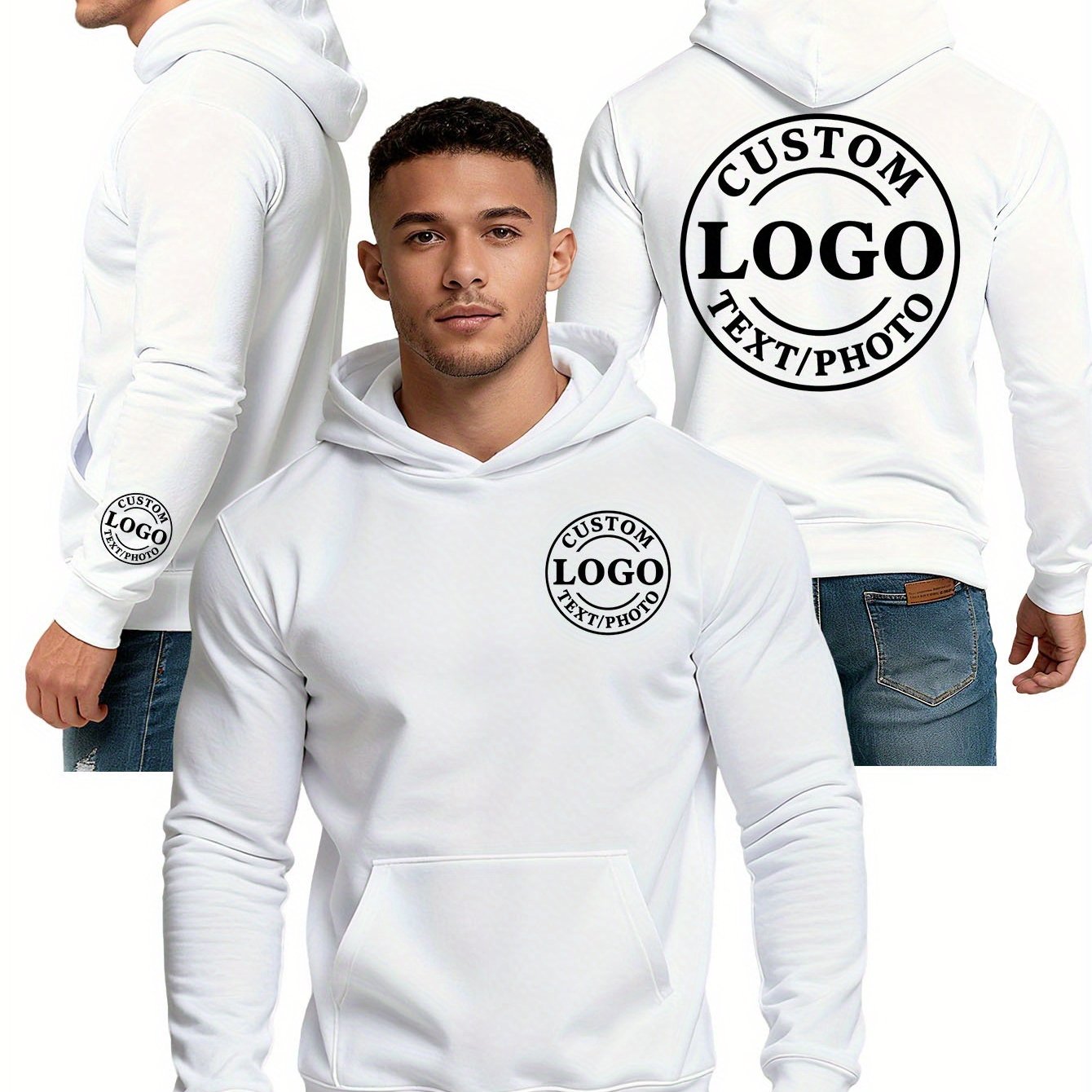 TEMU [Prodotto Personalizzato] Felpa con Cappuccio, Felpa da Personalizzabile, Puoi Personalizzare le Stampe in 3 Aree: , Schiena e Maniche. Aggiungi