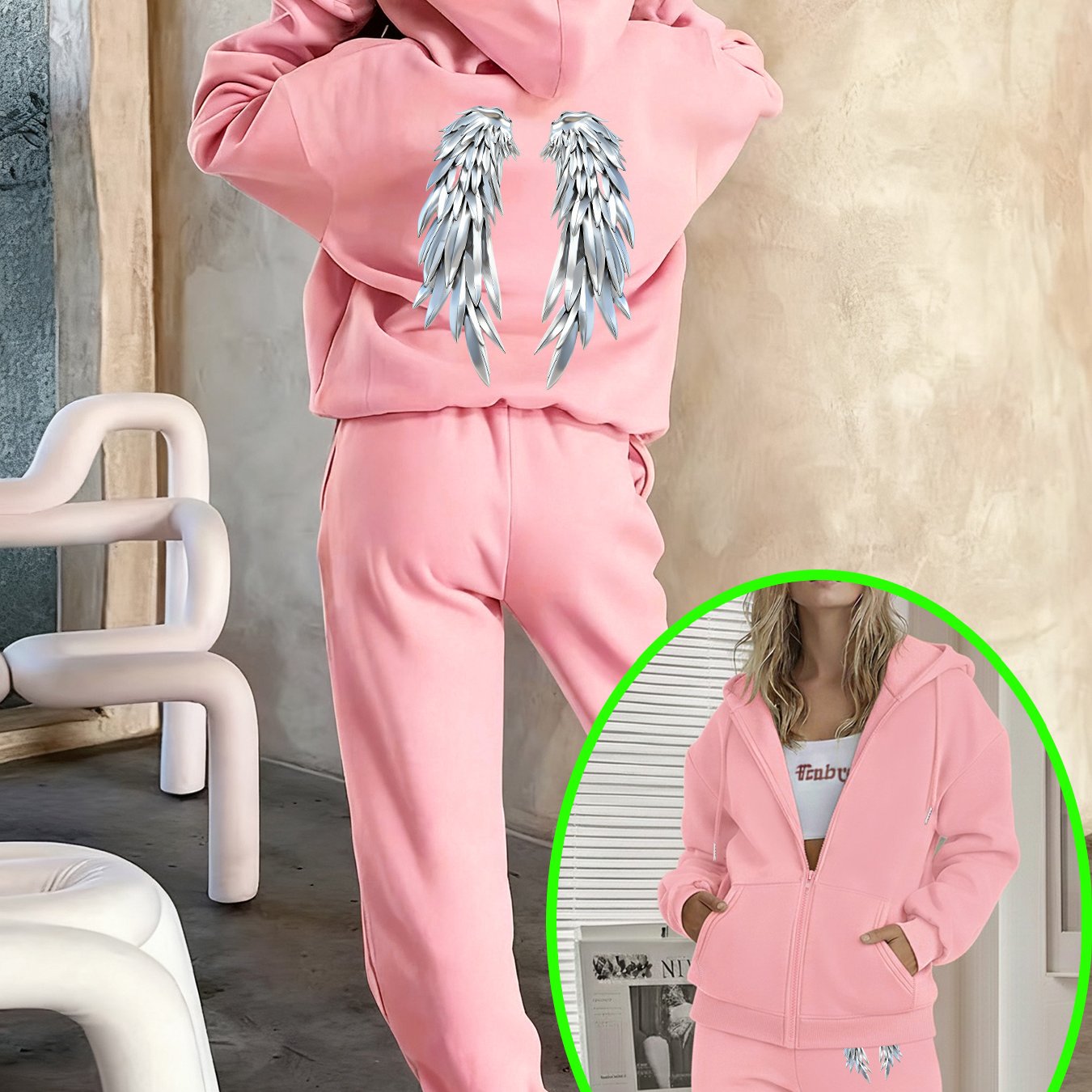 TEMU Graphic Print Two-piece Set, Hoodie And Pants, Women's Clothing