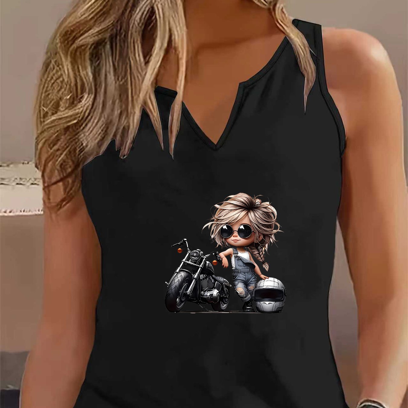 TEMU Pattern Printed V-neck Sleeveless Vest, Summer Women's Cool Top Haf