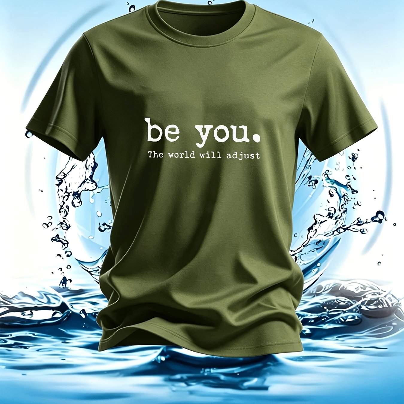 TEMU Men's Casual T-shirt The World Will Adjust Slogan Graphic Crew Neck Short Sleeve Men's Fashion Casual Wear Quick-dry For Adults Men Sportswear