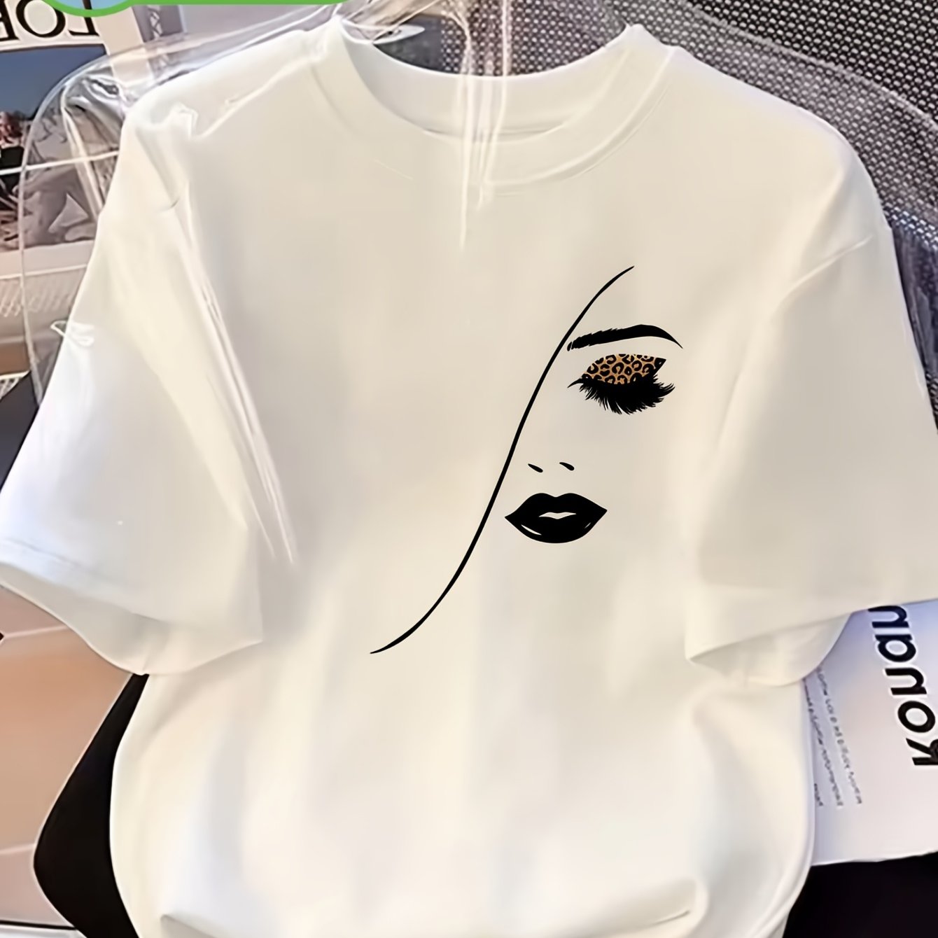 Image of Plus Size - Women's Casual Round Neck Short Sleeve T-shirt, , For Spring And Summer, Everyday Tee| Abstract Female Print| Lightweight Fabric, Loose Fit Casual
