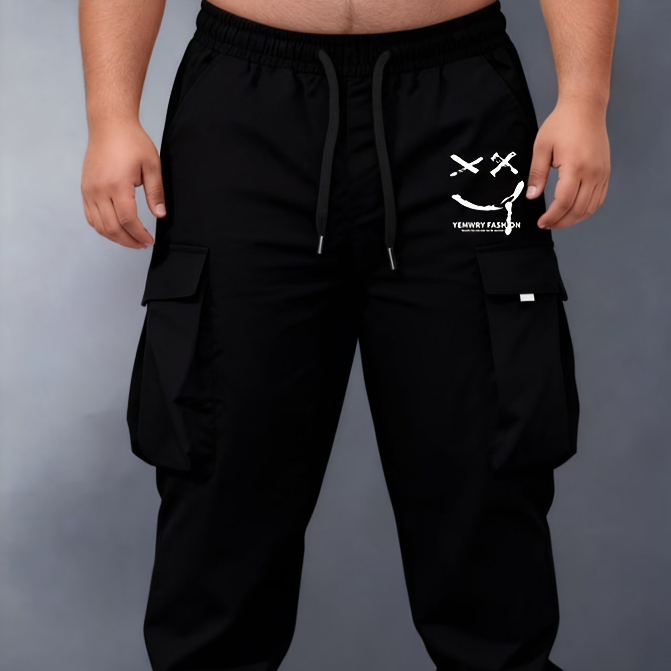 TEMU Men's Plus Size Cargo Pants For Spring/autumn, Casual Sporty Versatile Long Trousers For Big & Tall Men, Trendy Brand, Plus Size