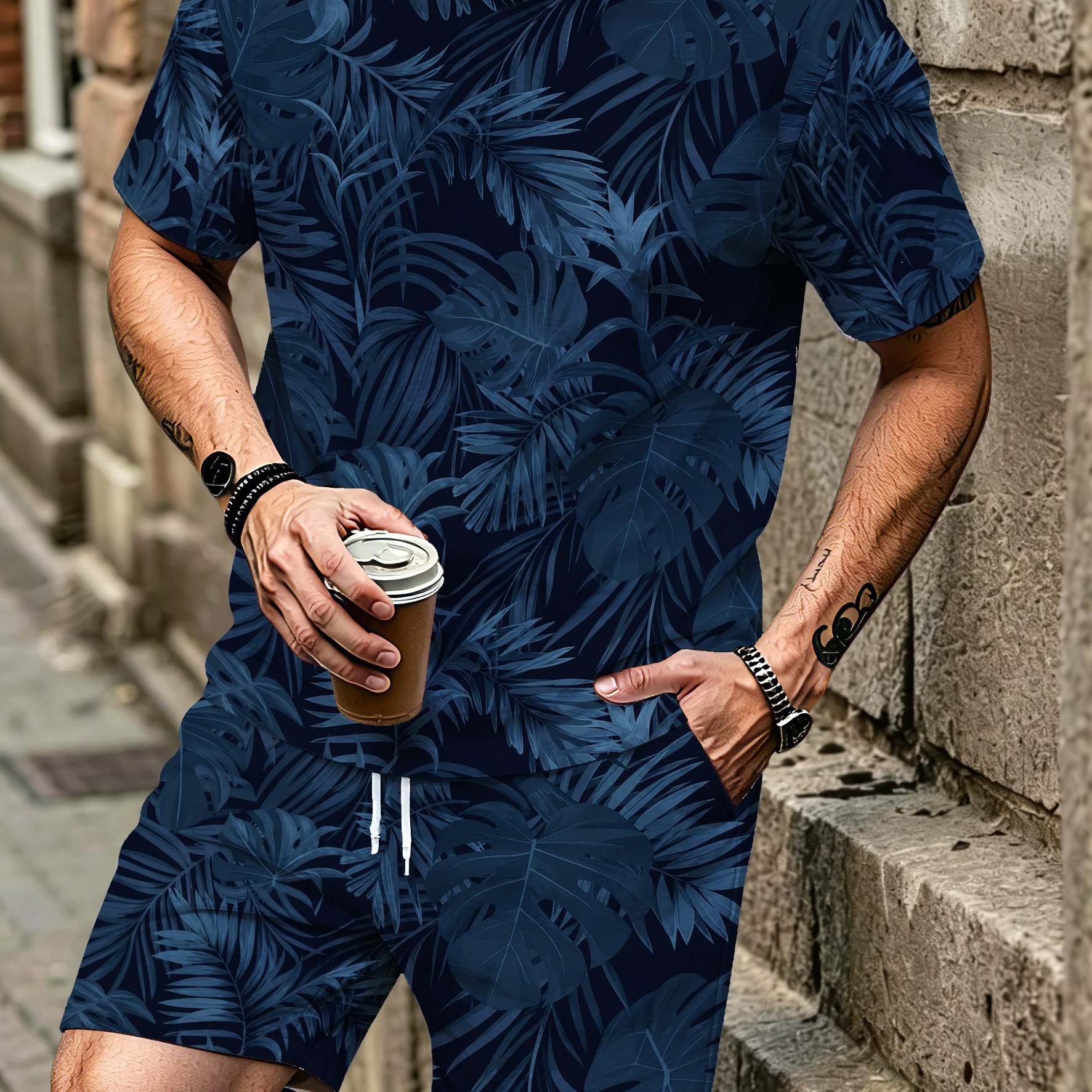 TEMU Ensemble 2 pièces décontracté pour homme comprenant un t-shirt à manches courtes et col rond et un short, ensemble 2 pièces décontracté pour
