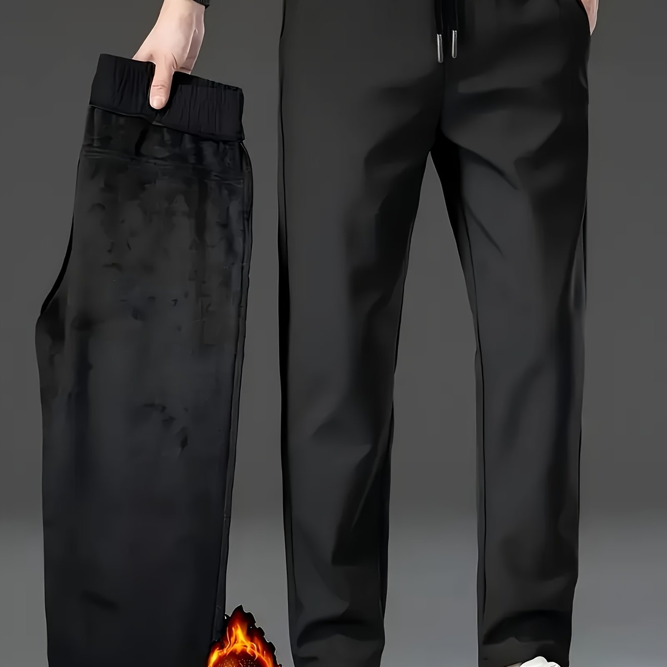 TEMU Men's Autumn/winter -lined Pants, Trendy Versatile Elastic Waist Straight-leg Sports Trousers, Casual Pants For Men