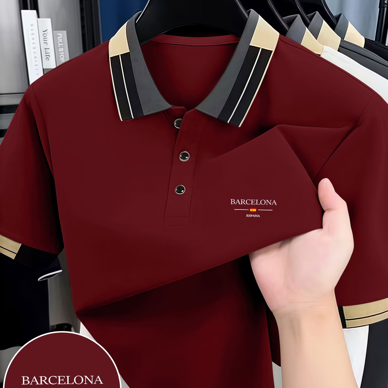 TEMU Men's Summer Short Sleeve Shirt Button-up Collar Lapel - Contrast Striped Lapel & Collar, Button-front , Machine Washable Regular Fit Golf &