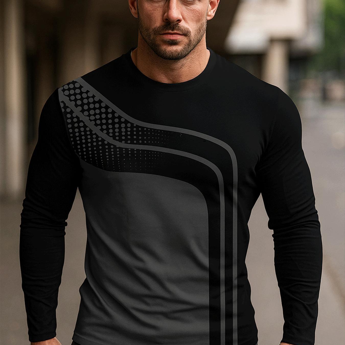 Men's Casual Easy Long Sleeve T-shirt, Suitable For Spring Autumn Daily Casual Wear Men's T-shirt, Round Neck Design