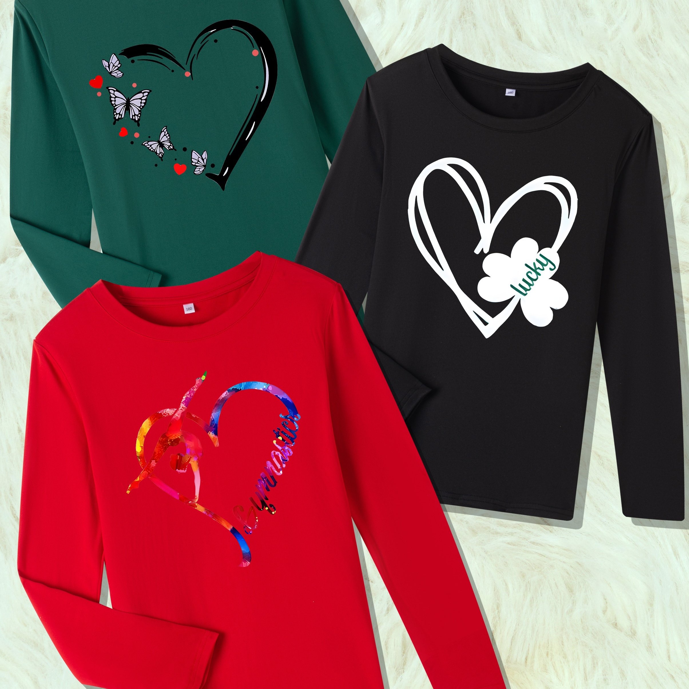 Image of A Set Of 3 Pieces, Stylish And Casual Long-sleeve Base T-shirts For Boys And Girls, Featuring A Trendy Print, Soft And Comfortable Against The Skin