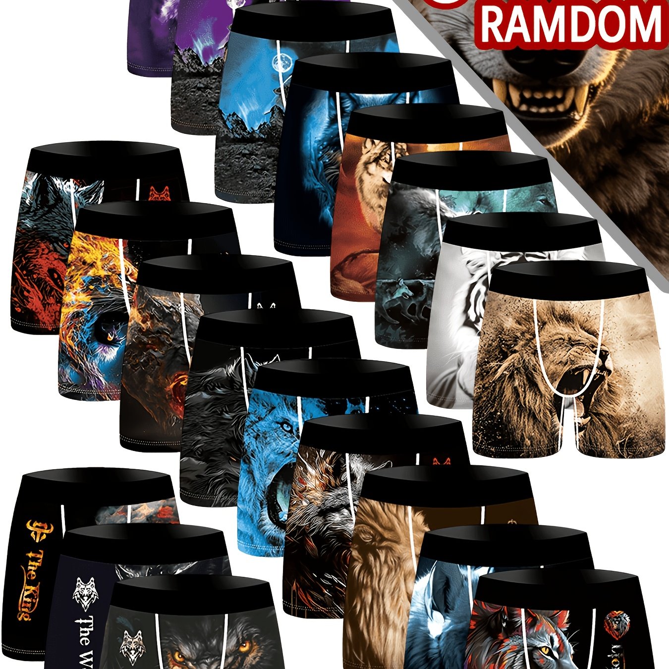 TEMU Lot de 3 boxers pour hommes, style aléatoire, spécification, localisation, , lion, imprimé numérique de dessin , sous-vêtements pour hommes,