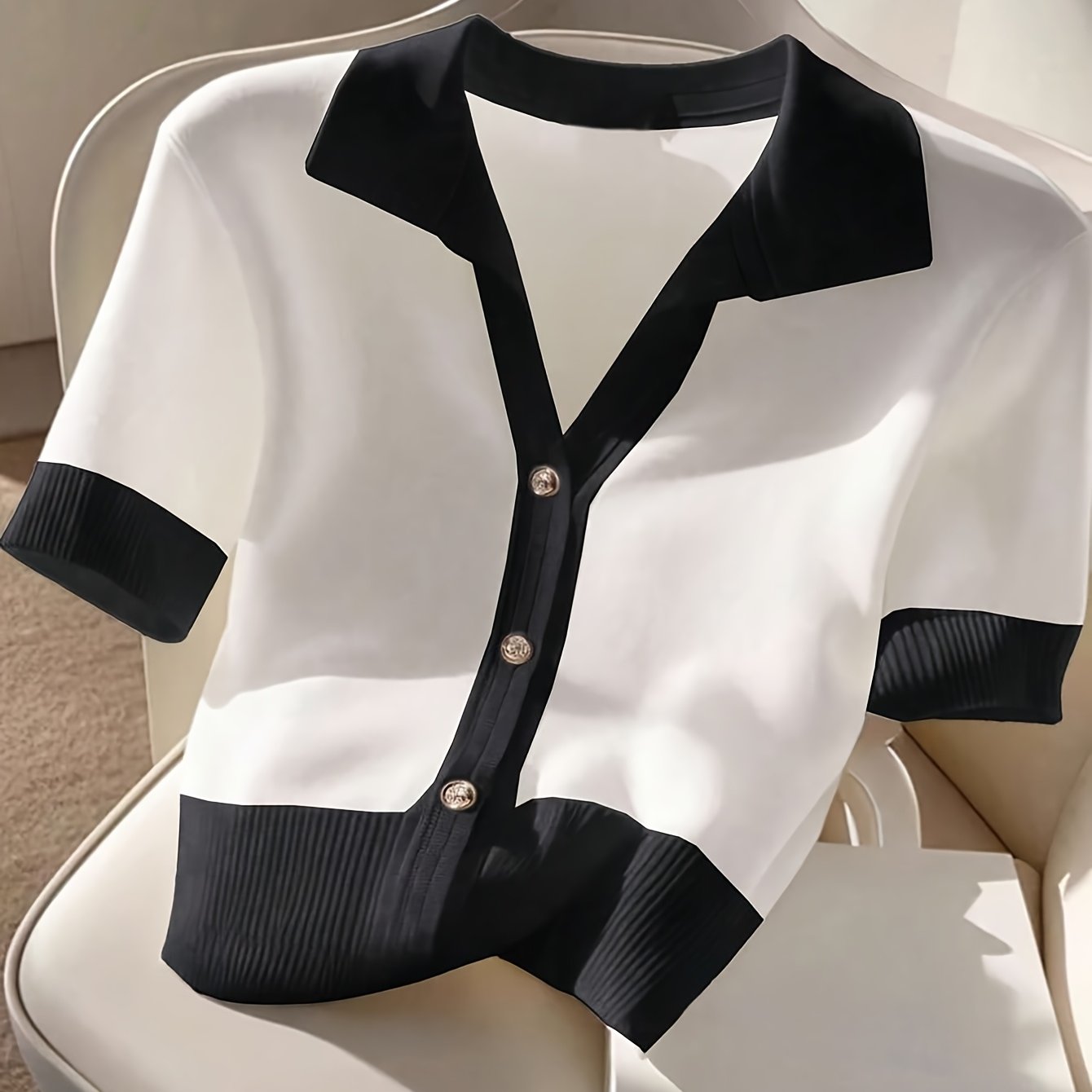 E-shop QD1116033 Richtungsbestimmter Damen Frühlings-/Sommer-Neuer Basic Pullover, Vielseitiger Kurzarm Strickjacke Oberbekleidung Pullover