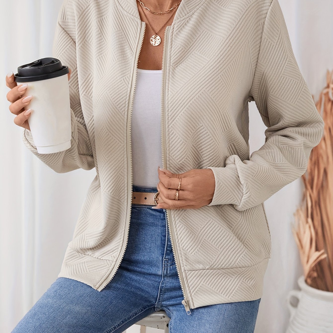 E-shop Damen Drop-Schulter Reißverschluss Casual Jacke
