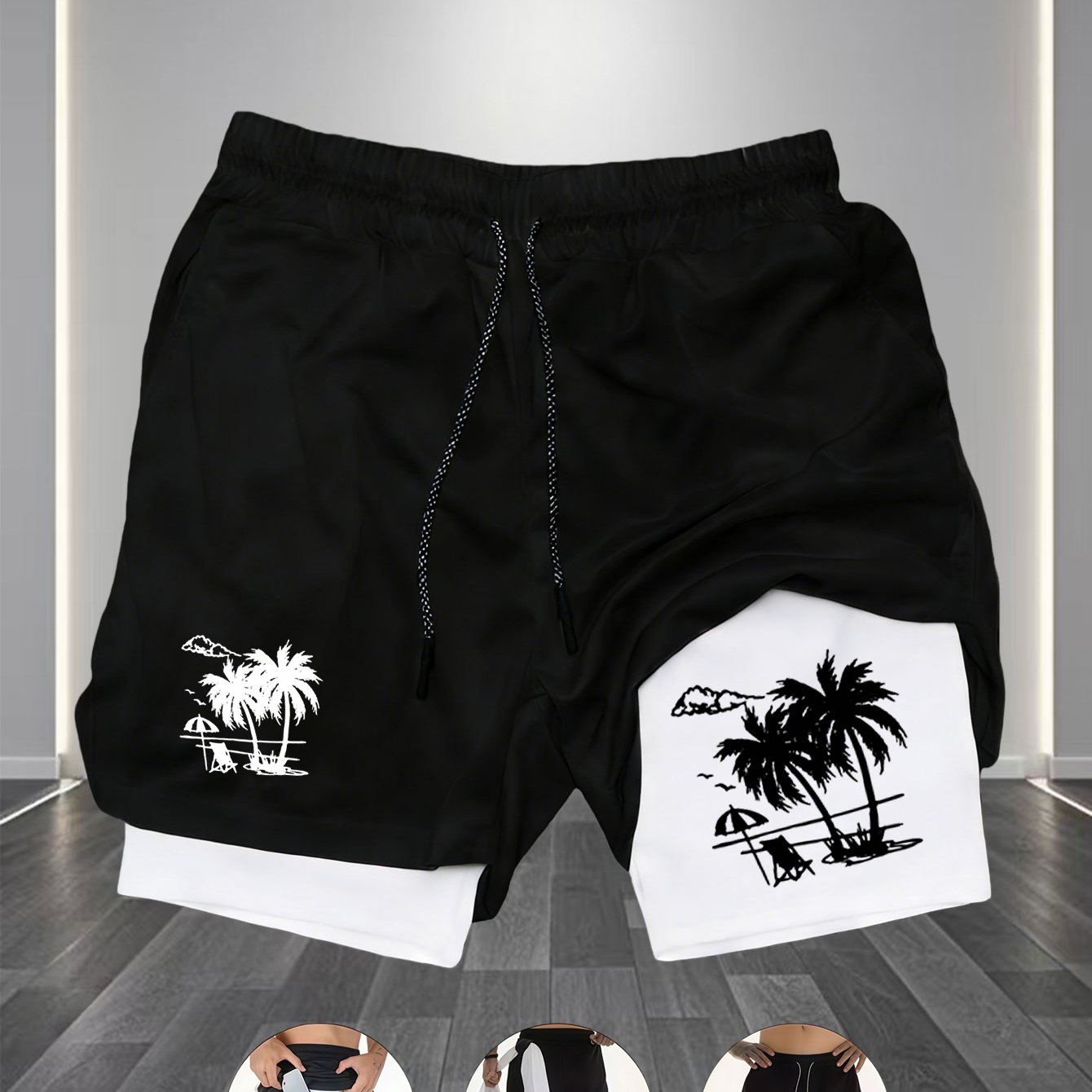 TEMU Men's Quick-dry Swim Shorts Suitable For , Surfing & Beach - Double-layer Anti-see-through Athletic Shorts With Elastic Waistband & Drawstring,
