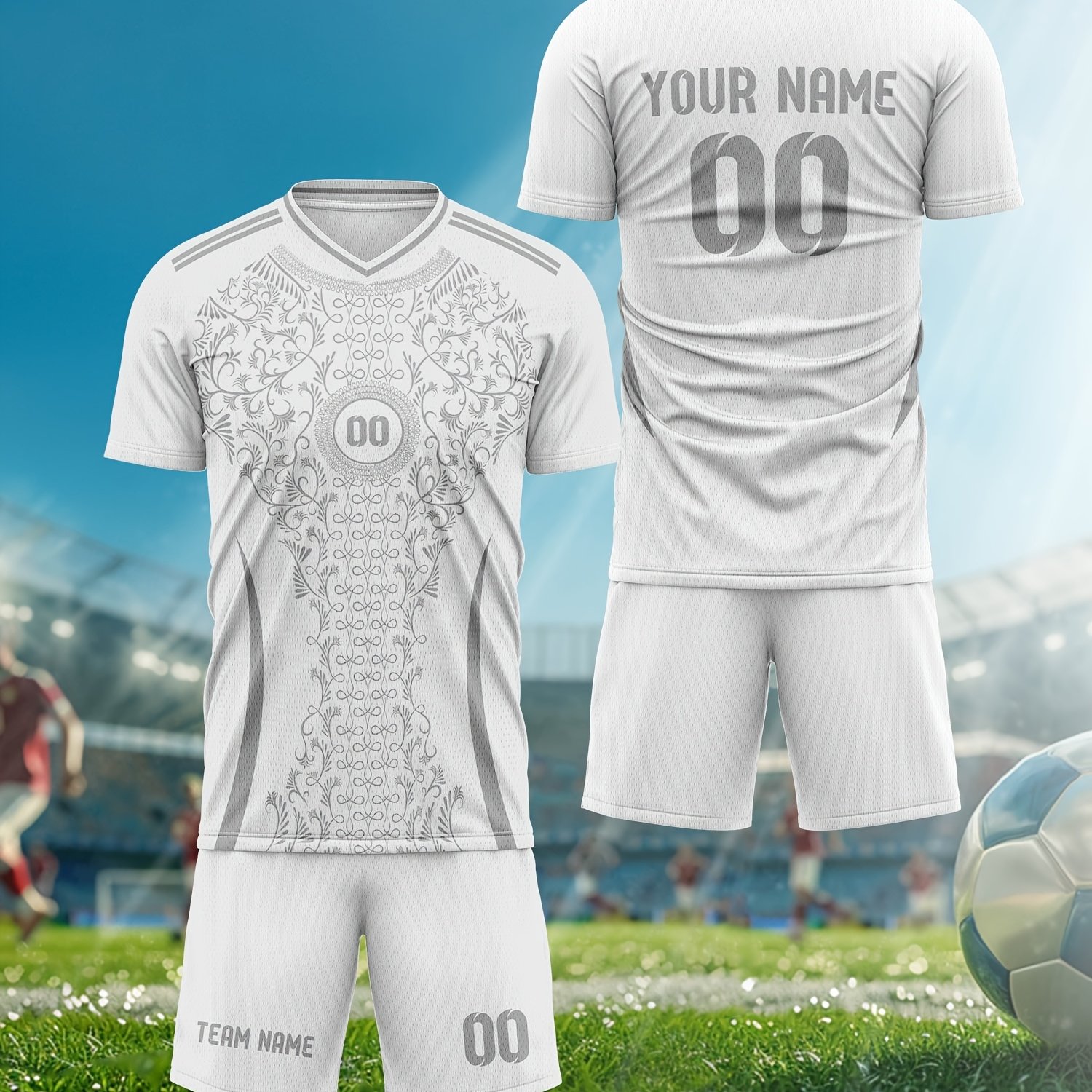 TEMU 2025 Summer Autumn V-neck T-shirt Soccer Jersey Set For Men, Custom Name And Number, Team Jersey, Student Training Sportswear, Comfortable