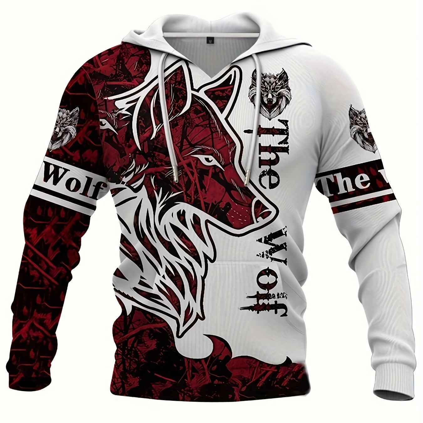 TEMU The Wolf Print Hoodie, Cool Hoodies For Men, Men's Casual Graphic Design Pullover Hooded Sweatshirt Streetwear For Winter Fall, As Gifts