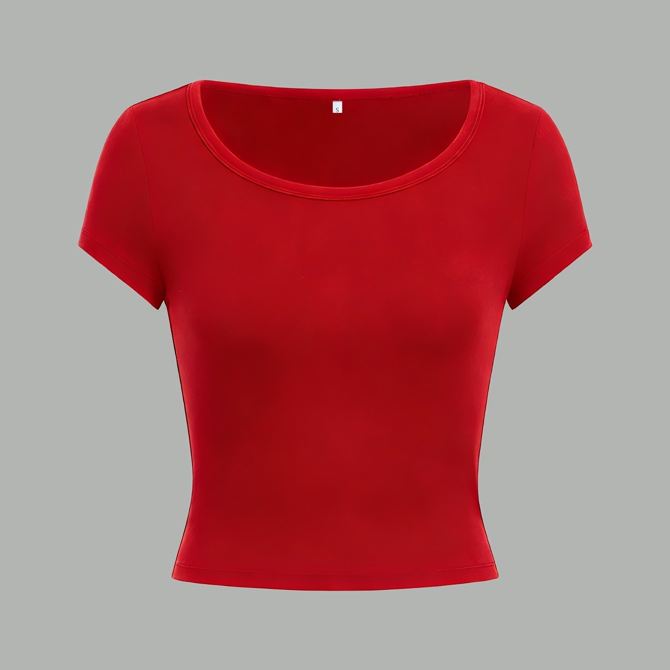 TEMU Women's Slim-fit Solid Color Round Neck T-shirt - Minimalist Casual Top Suitable For Spring Summer Fall - Medium-stretch Blouse For, Semi-formal
