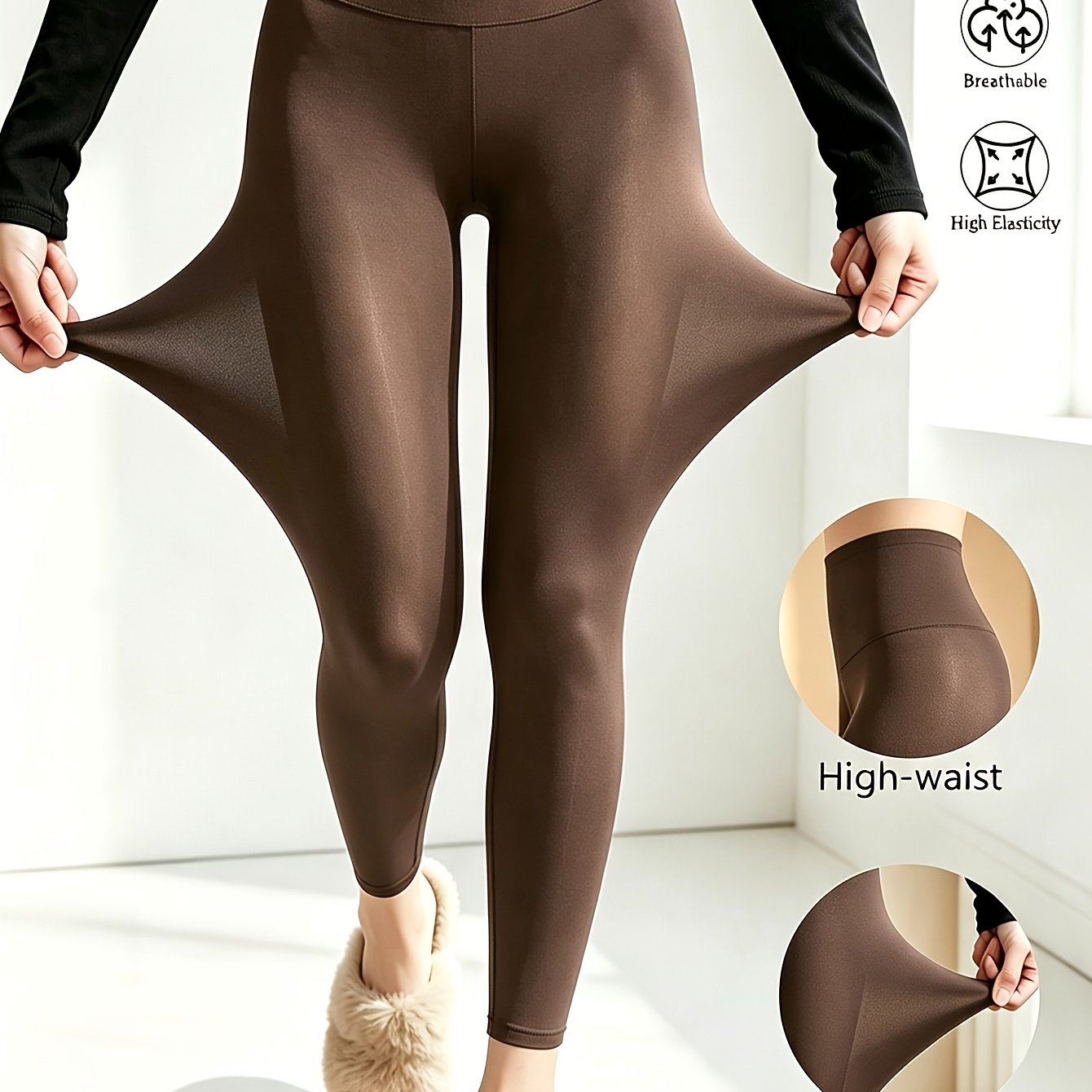 TEMU Leggings de de cintura elásticos semi-transparentes para /otoño, se pueden usar dentro como